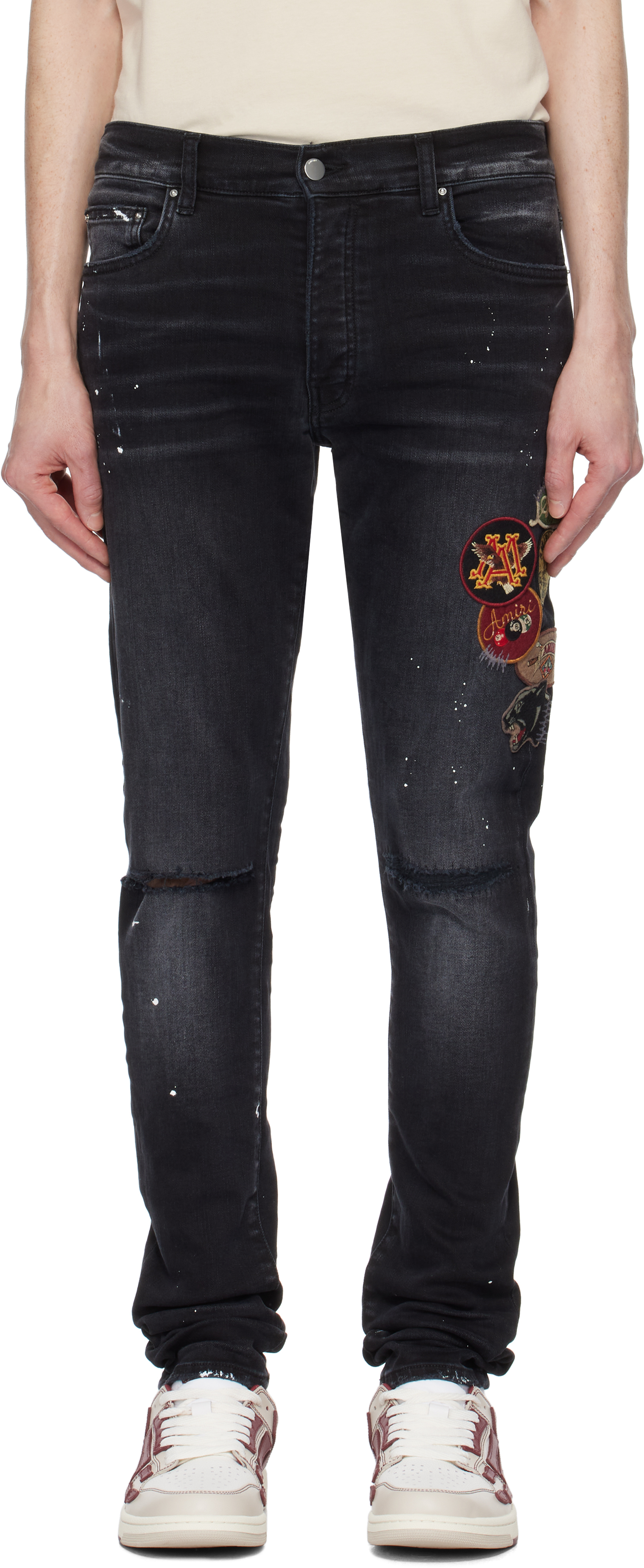 Black Vintage Patch Skinny Jeans