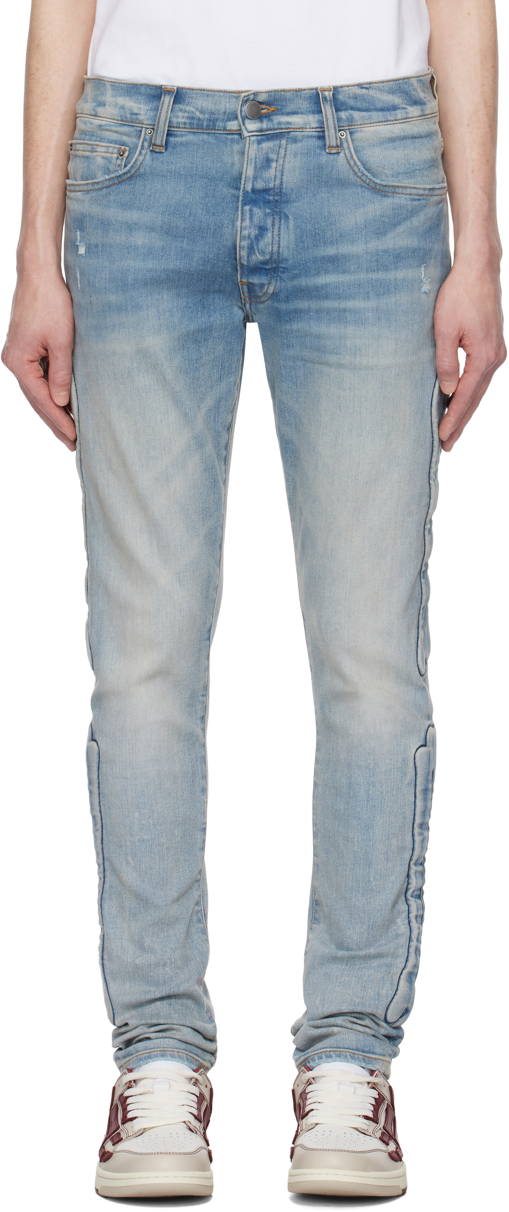 Blue 3D Bones Skinny Jeans