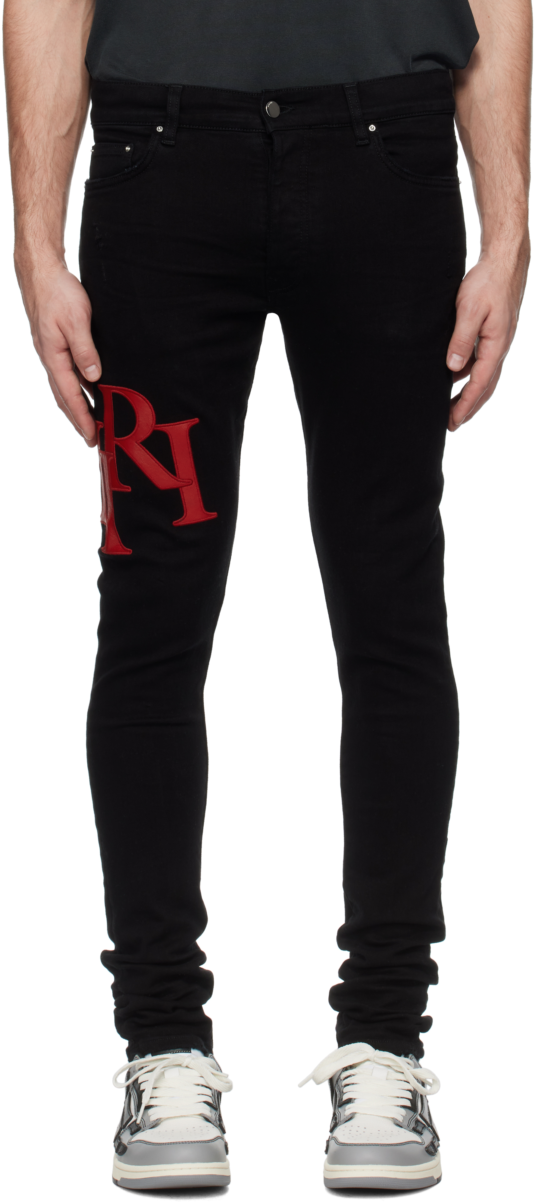 Black Staggered Logo Skinny Jeans