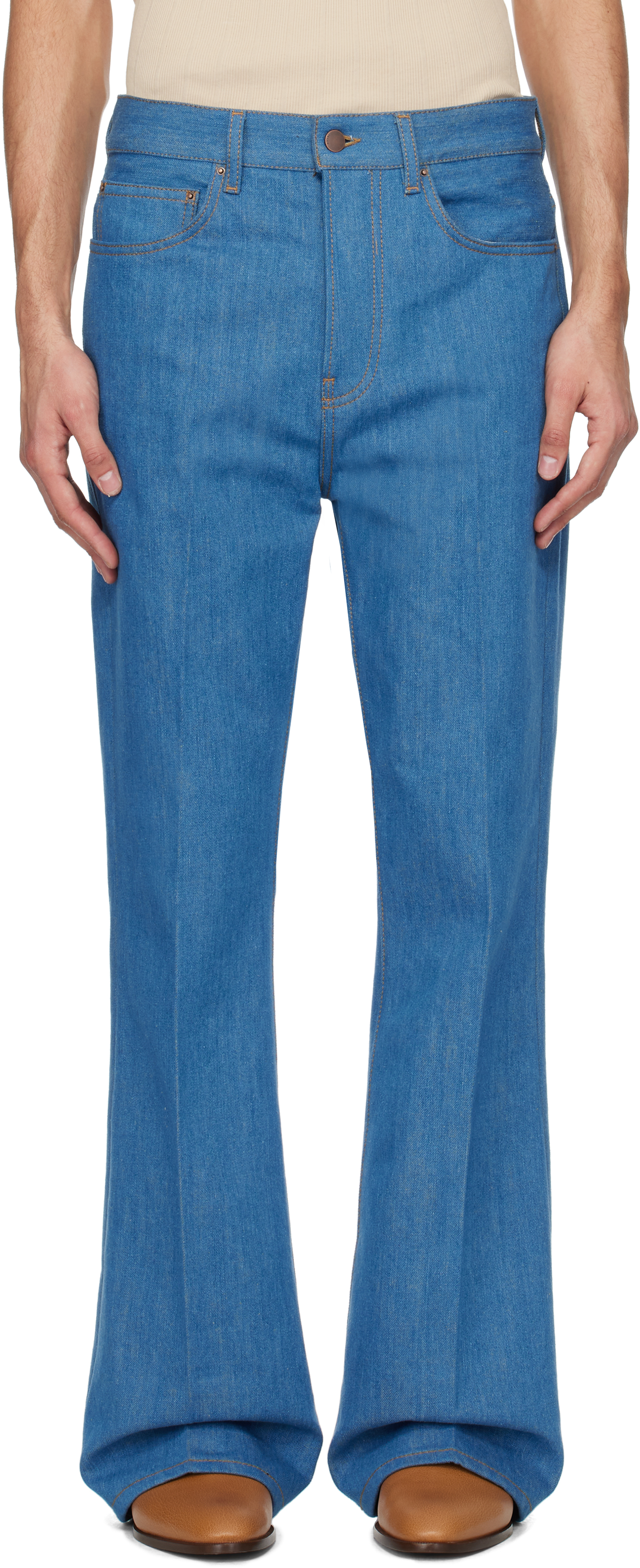 Blue Creased Flare Jeans