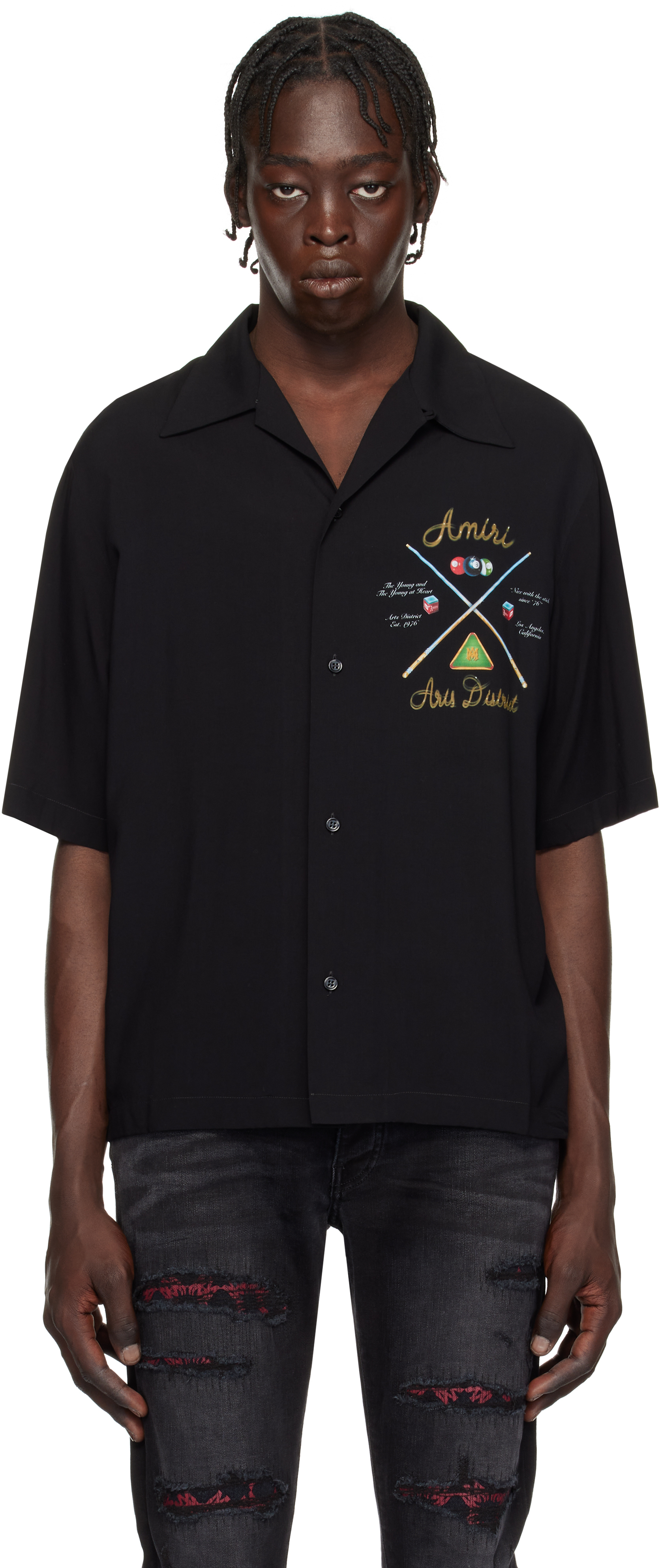 【関税込み】AMIRI ブラック Amiri Pool Cue Tシャツ Black 'Amiri' Pool Cue T-shirt by AMIRI on Sale