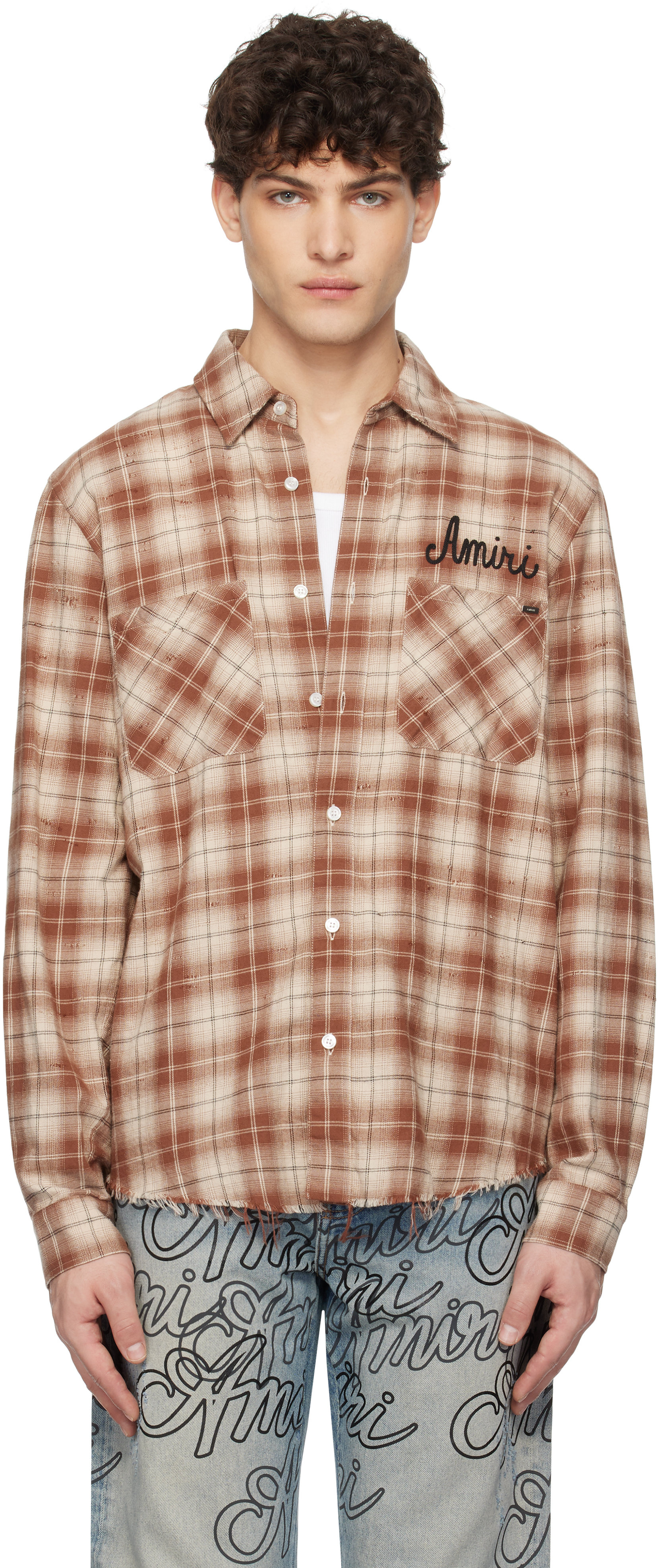 Tシャツ・カットソー AMIRI AMIRI SHOTGUN FLANNEL SHIRT (AMSTFL1009 CHOCOLATE) Amiri Shotgun Flannel Shirt in Chocolate | FWRD
