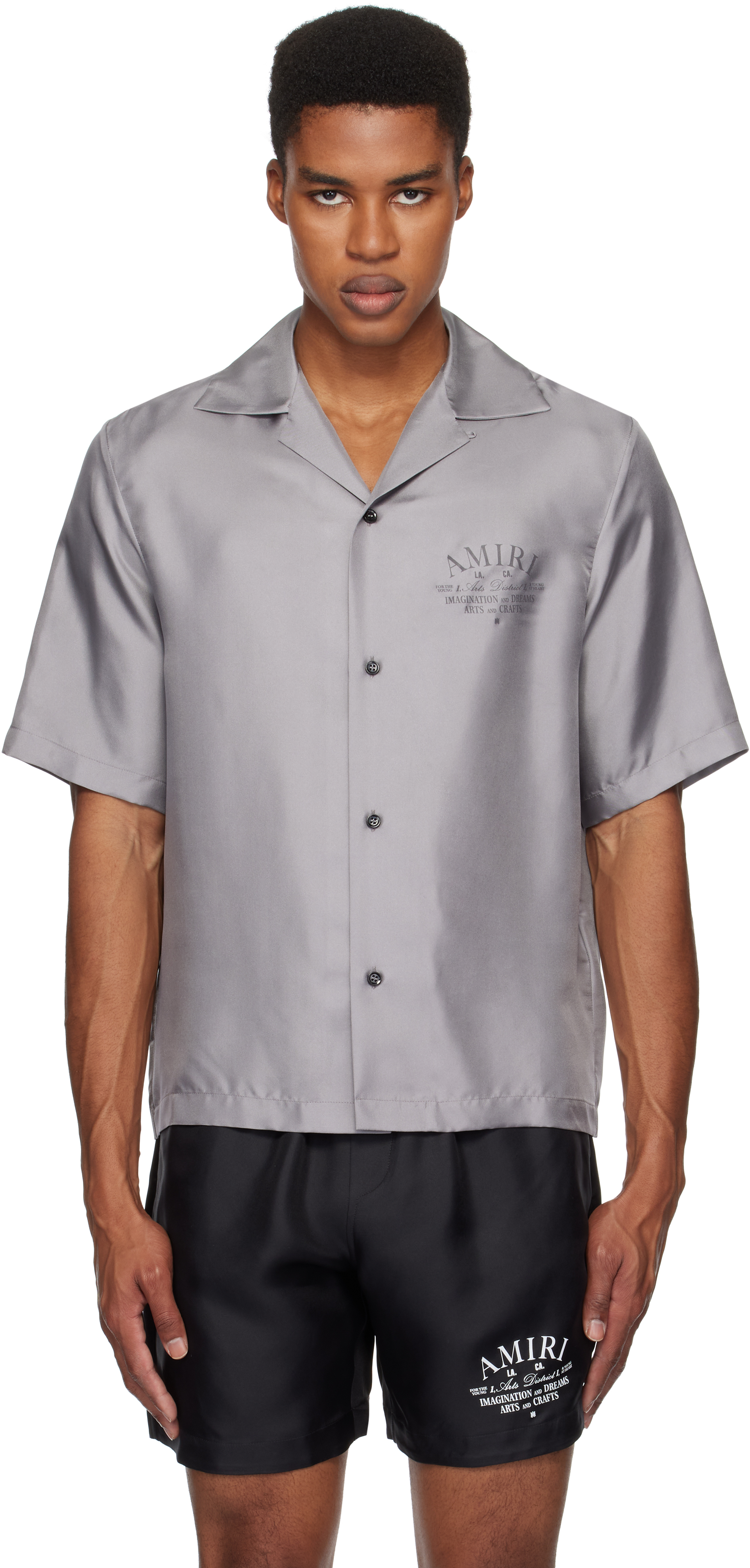 AMIRI: Gray 'Arts District' Bowling Shirt | SSENSE
