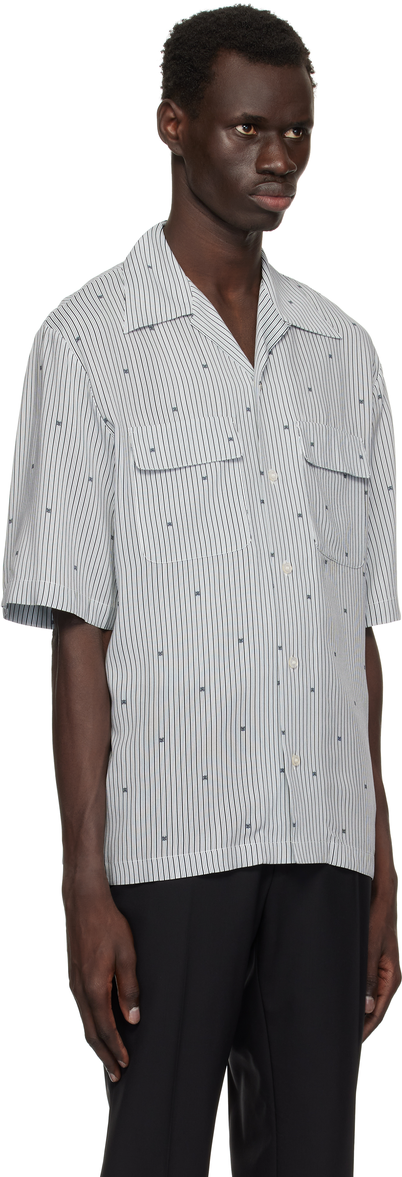 Amiri Ma Pinstripe Camp Shirt In Black