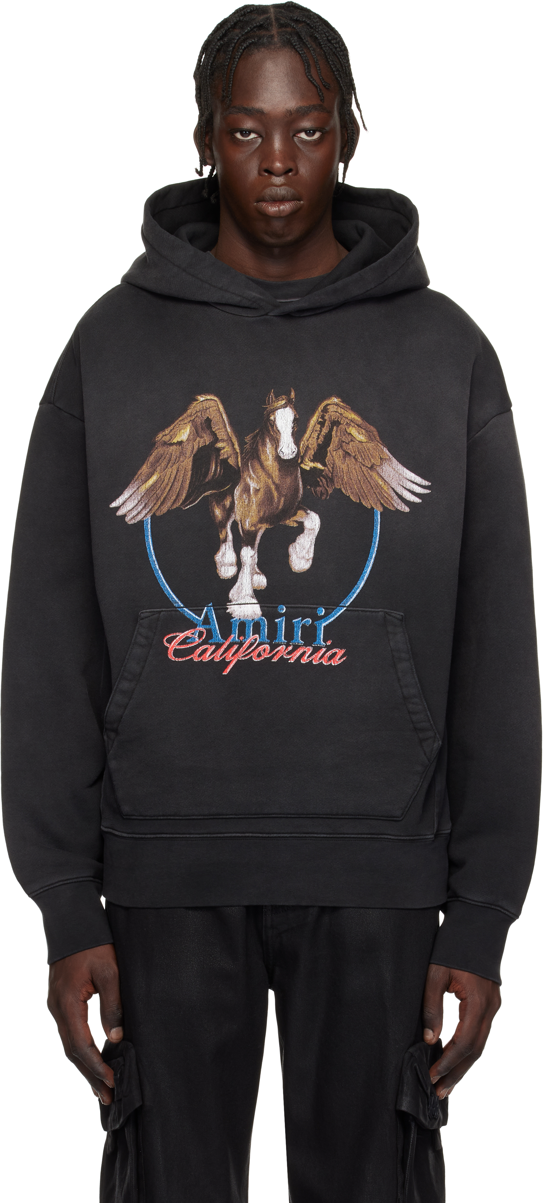 Shop Amiri Black Vintage Wash Pegasus Oversized Hoodie