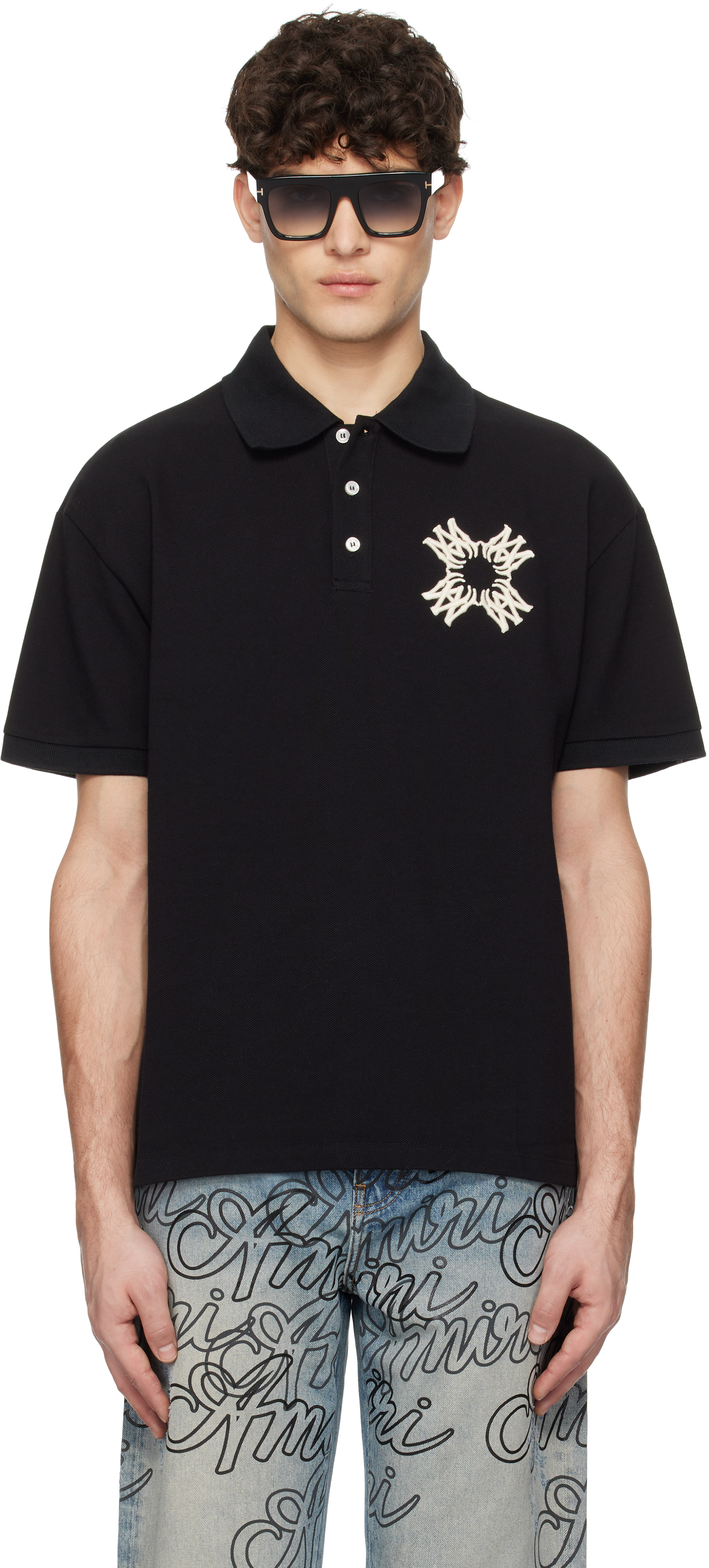 Black Embroidered MA Quad Polo