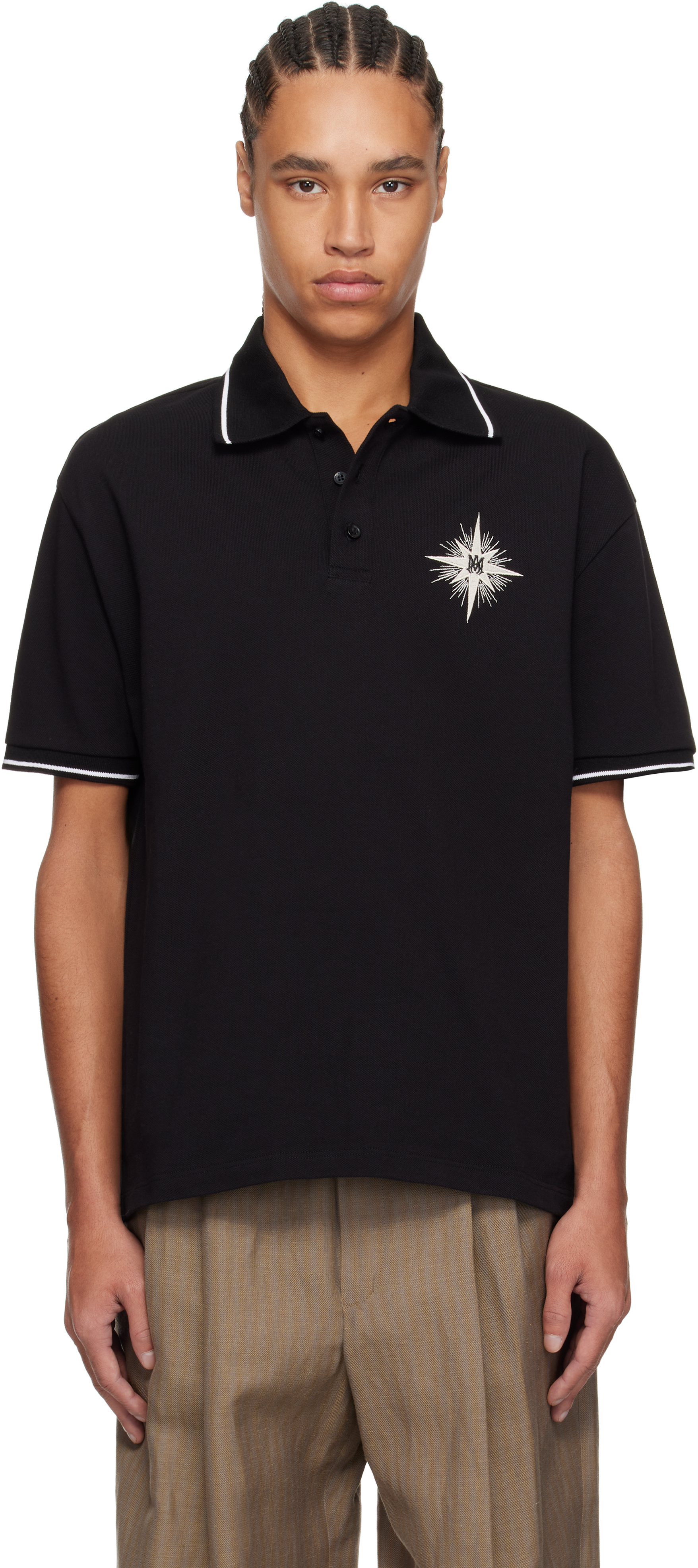 【関税込み】AMIRI ブラック Starburst ポロシャツ Black Starburst Polo by AMIRI on Sale