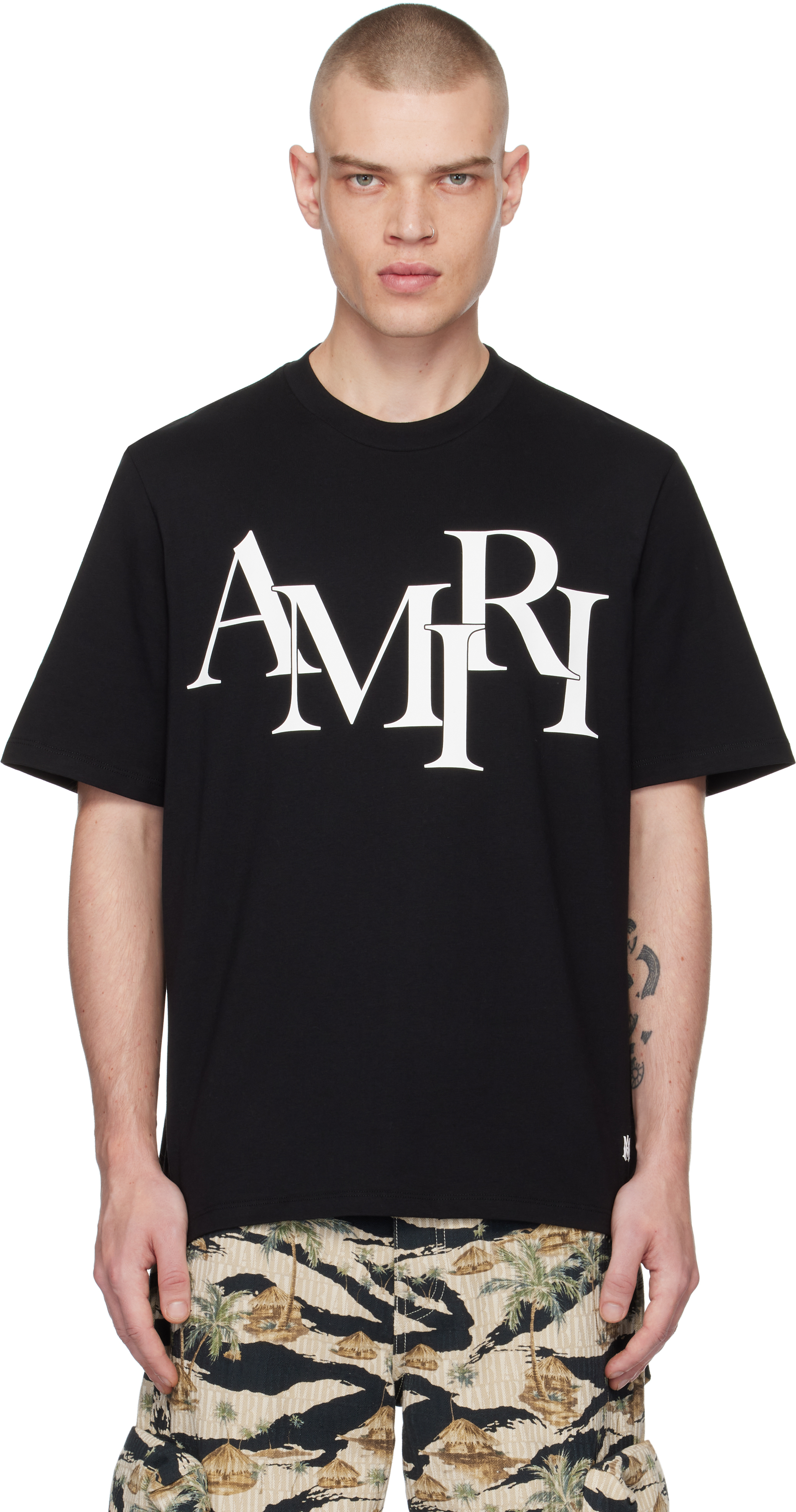 Black 'AMIRI' Staggered Logo T-shirt