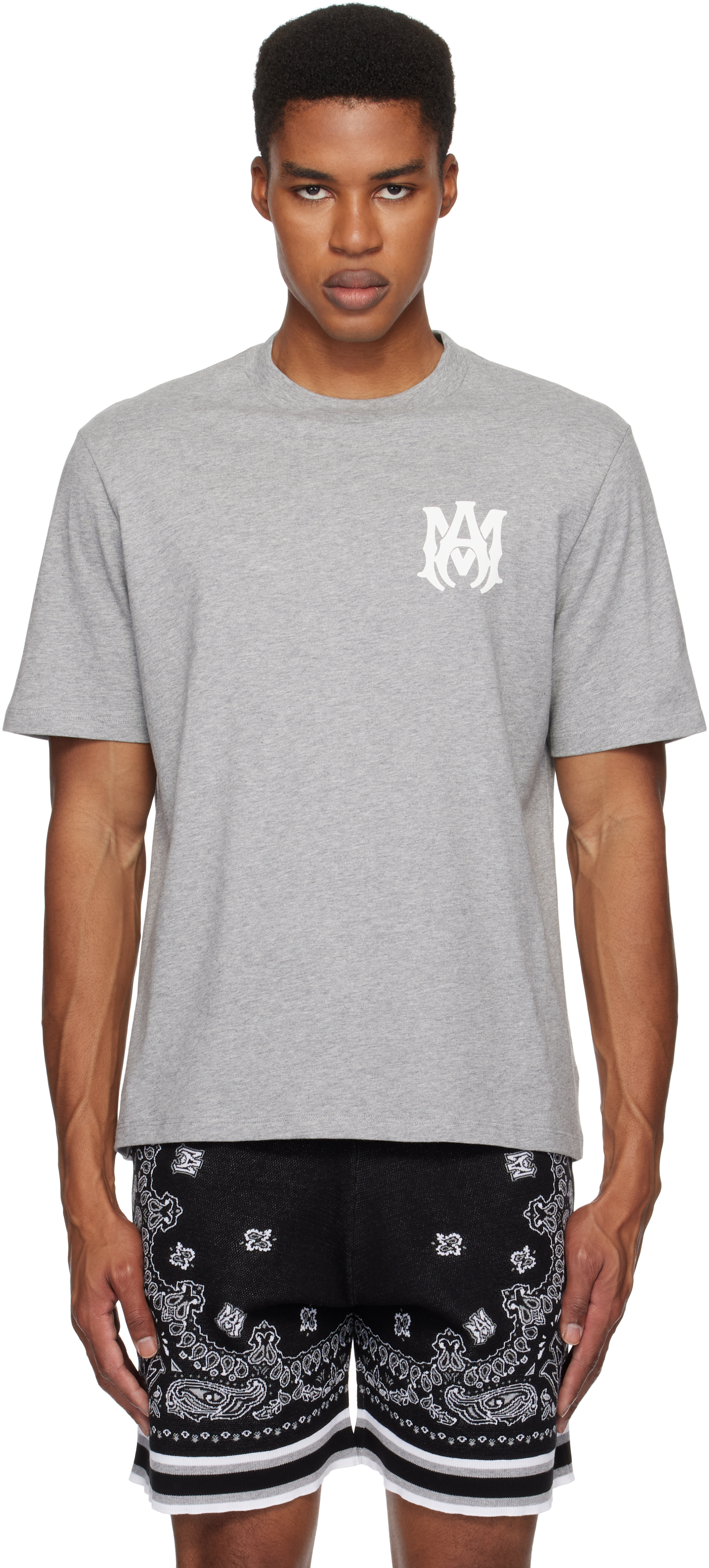 Amiri Heathered Grey Ma Core Logo T-shirt In Grey