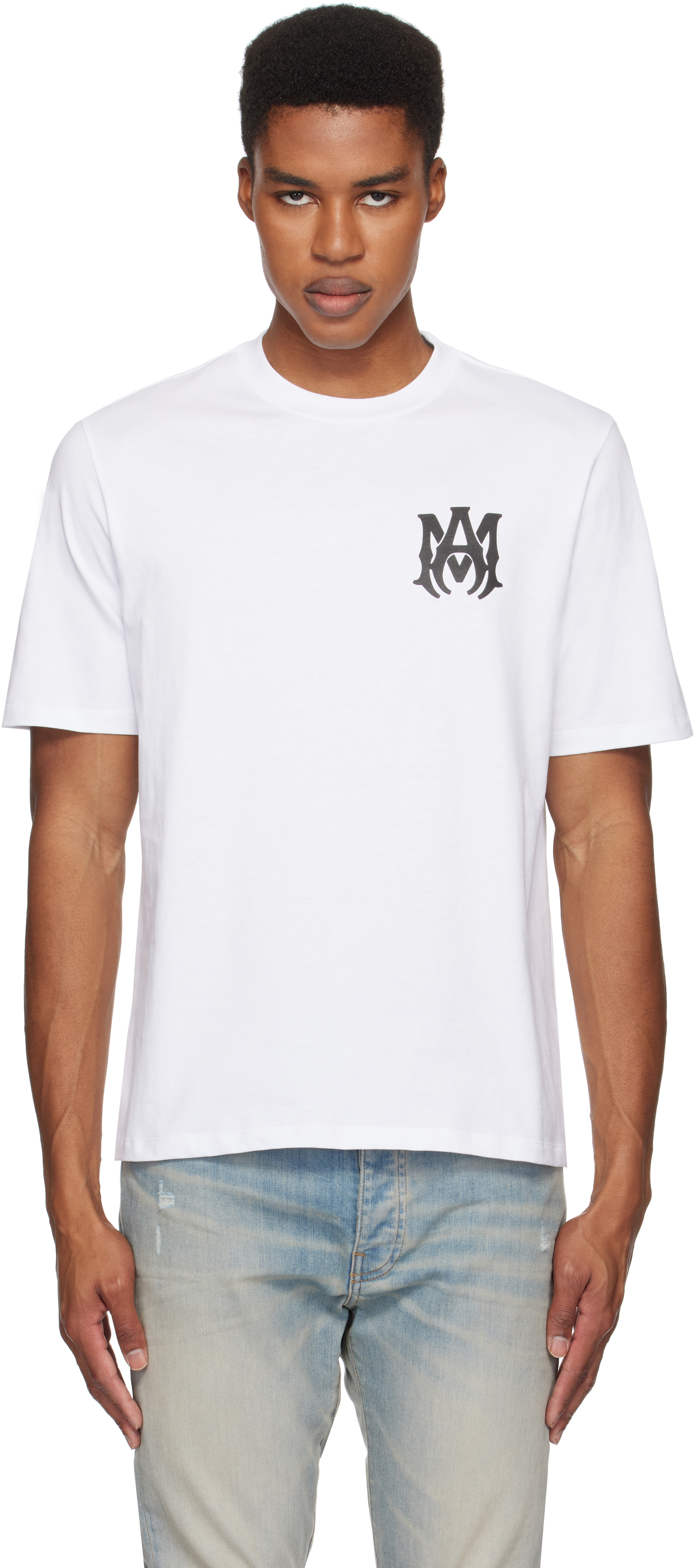 Amiri White Crewneck T-shirt With Logo Print On The Front And Logo Lettering On The Rear In Cotton Man In White