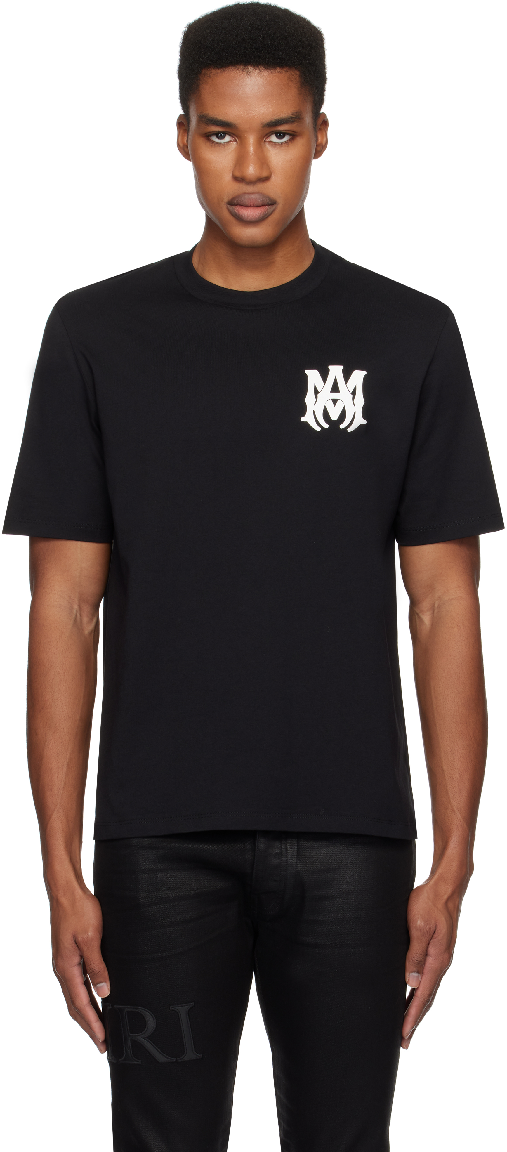 Amiri Jazz Wolf Black Crewneck T-shirt With Logo Lettering On The Front And Maxi Print On The Rear In Cott In Black