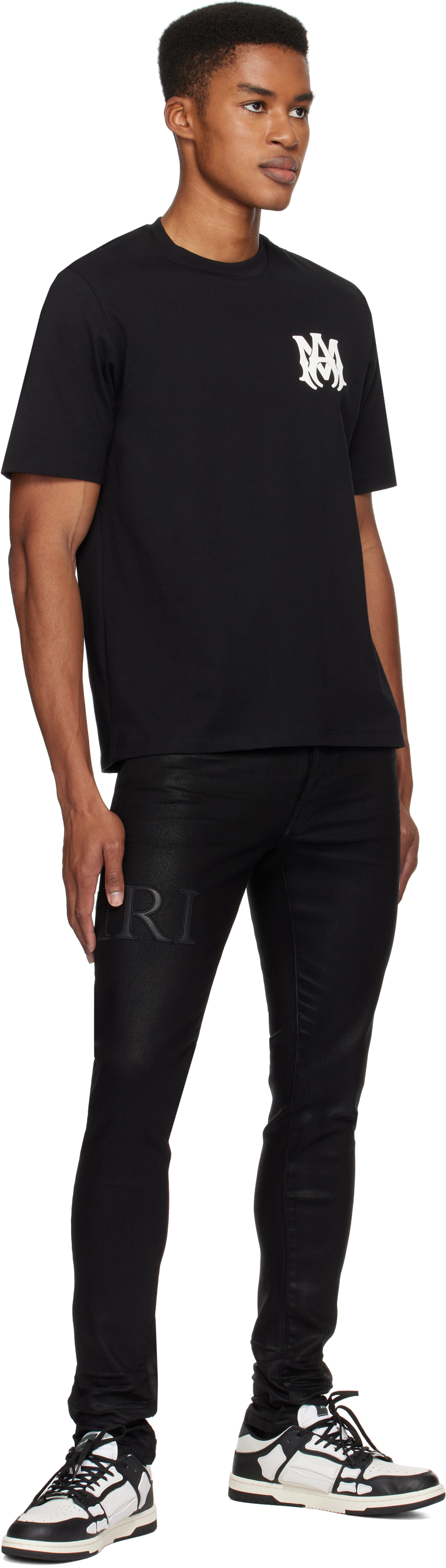Amiri Jazz Wolf Black Crewneck T-shirt With Logo Lettering On The Front And Maxi Print On The Rear In Cott In Black