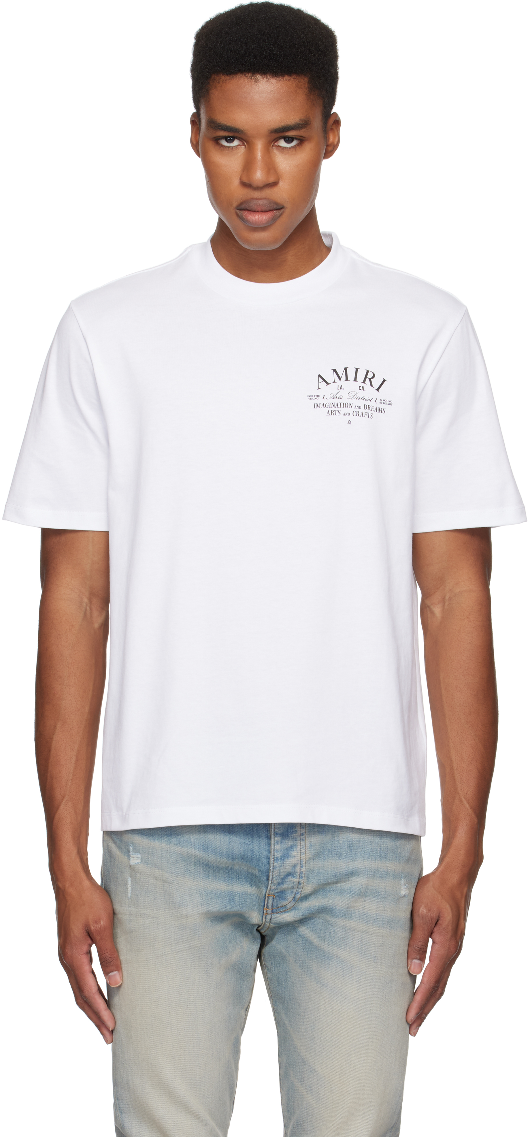 Amiri White Crewneck T-shirt With Logo Print On The Front In Cotton Man In Gray