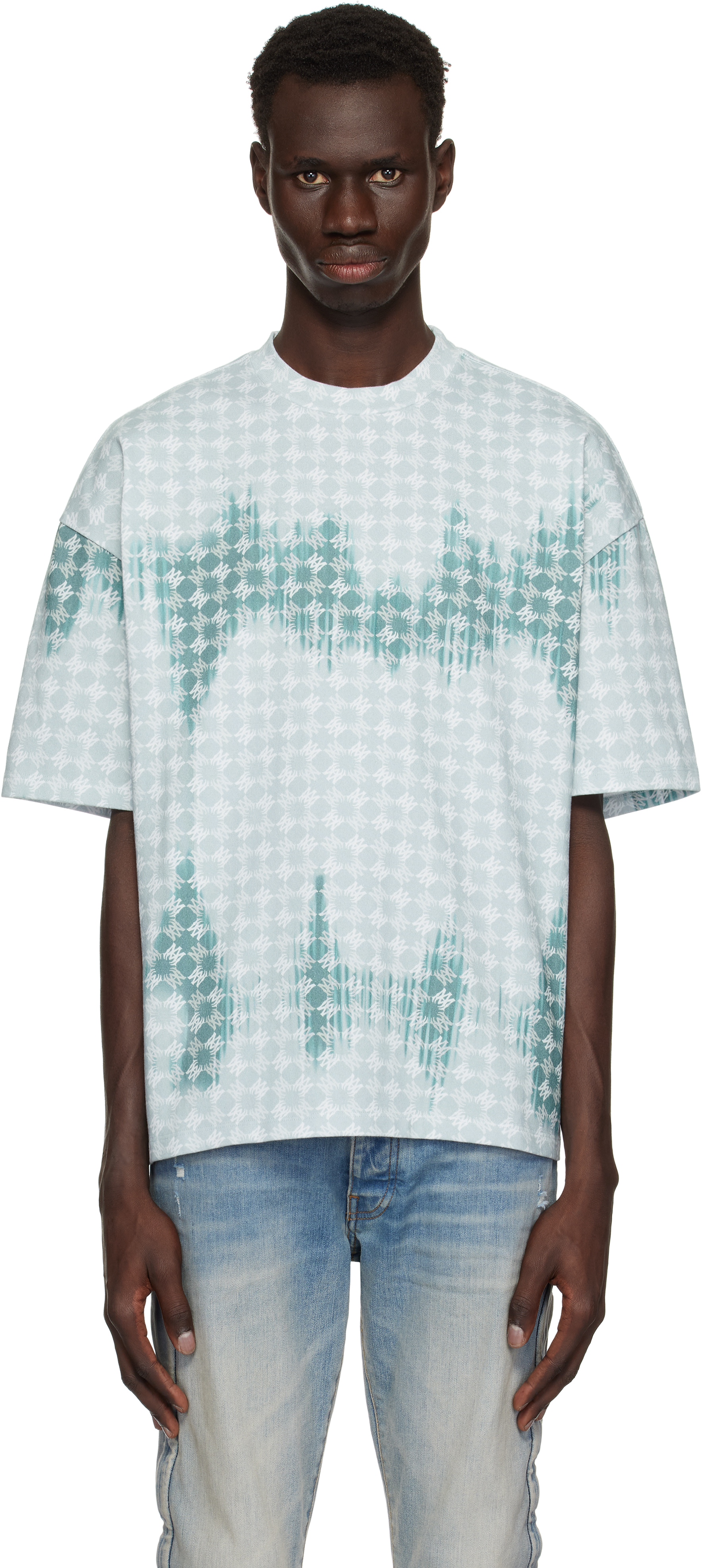 Amiri Blue Ma Quad Bleached Oversized T-shirt In Marine