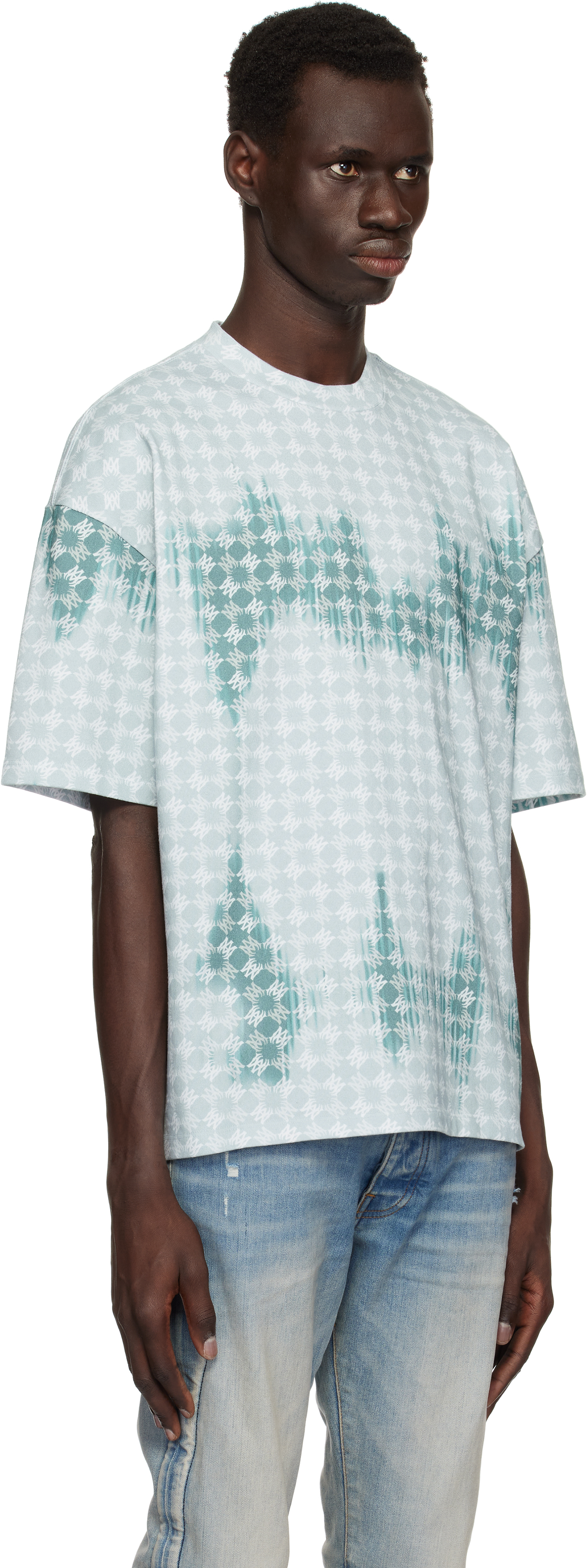 Amiri Blue Ma Quad Bleached Oversized T-shirt In Marine