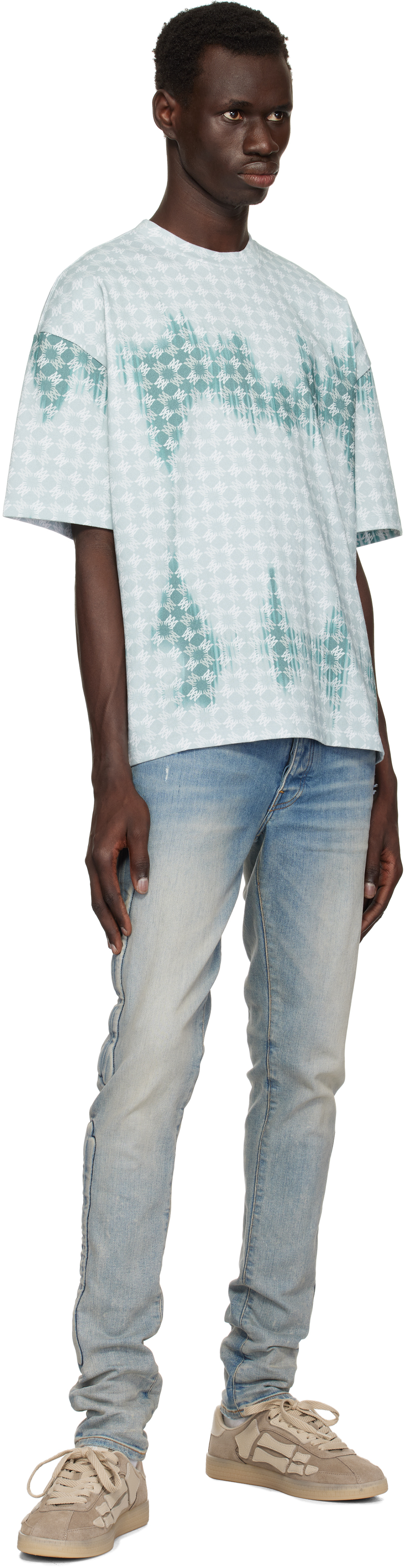 Amiri Blue Ma Quad Bleached Oversized T-shirt In Marine