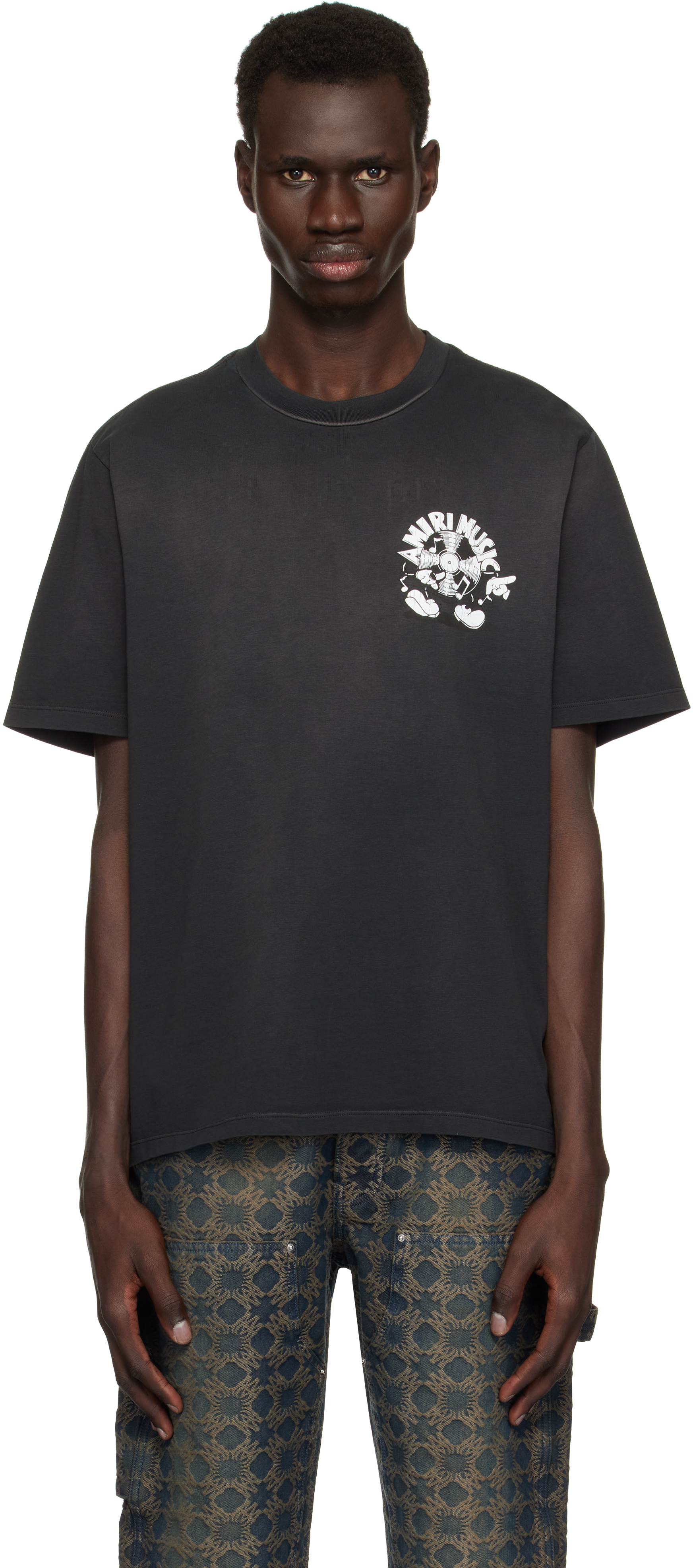 Black 'Amiri Music' Record T-shirt by AMIRI on Sale