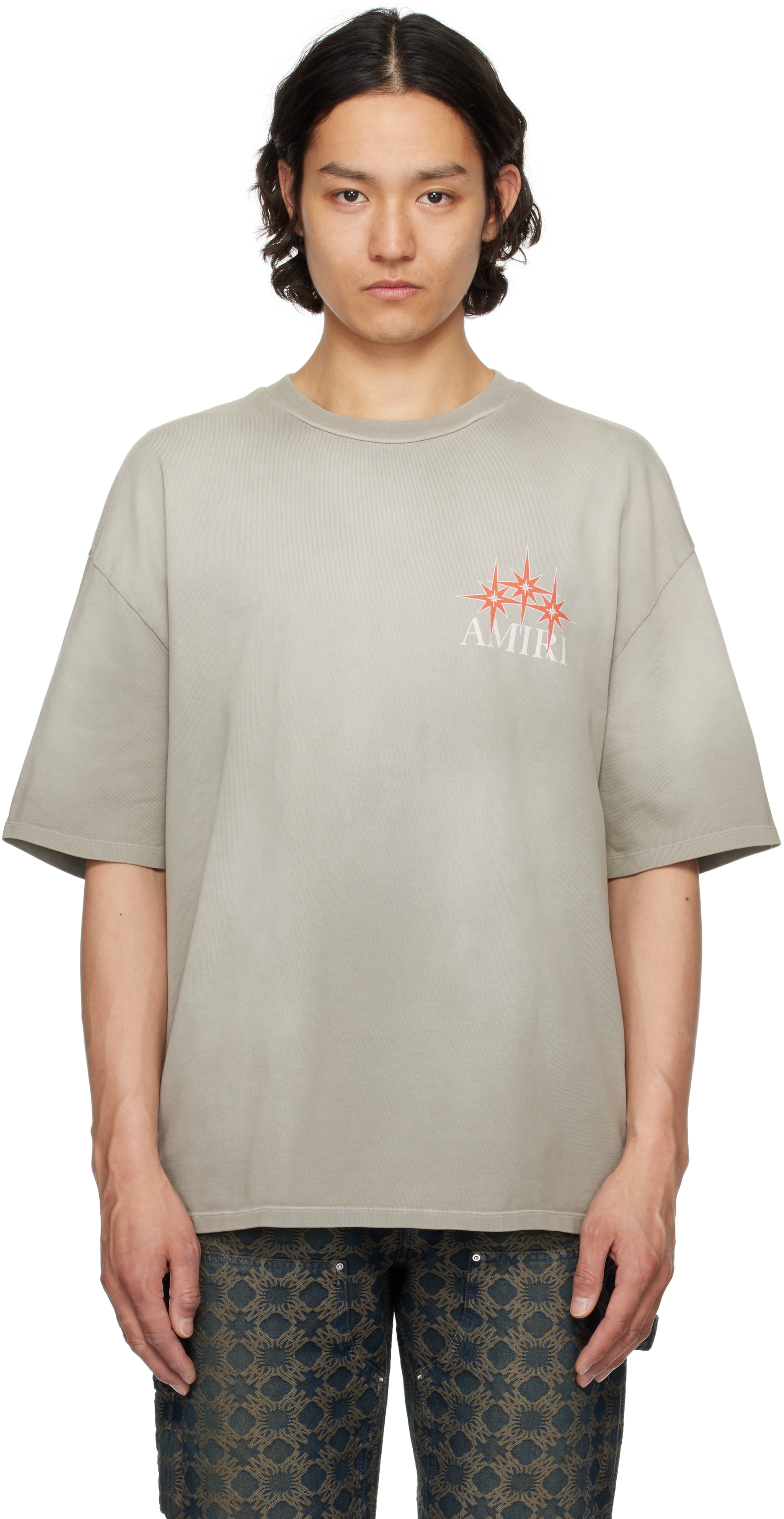 AMIRI: グレー 'Amiri' Starburst オーバーサイズ Tシャツ AMIRI: グレー 'Amiri' Starburst オーバーサイズ Tシャツ