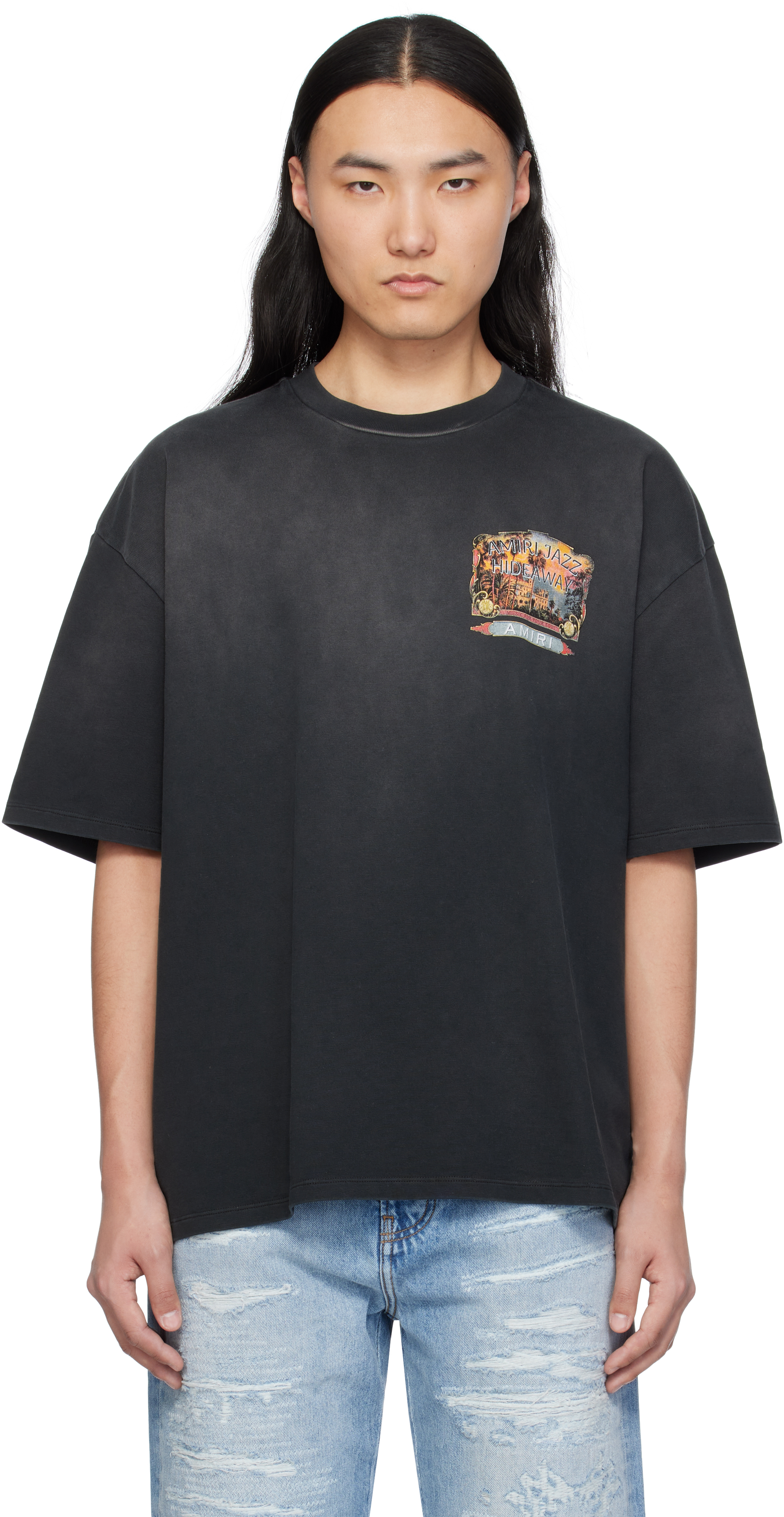 AMIRI アミリ*ブラック 'Amiri Jazz Hideaway' Tシャツ Black 'Amiri Jazz Hideaway' T-shirt by AMIRI on Sale