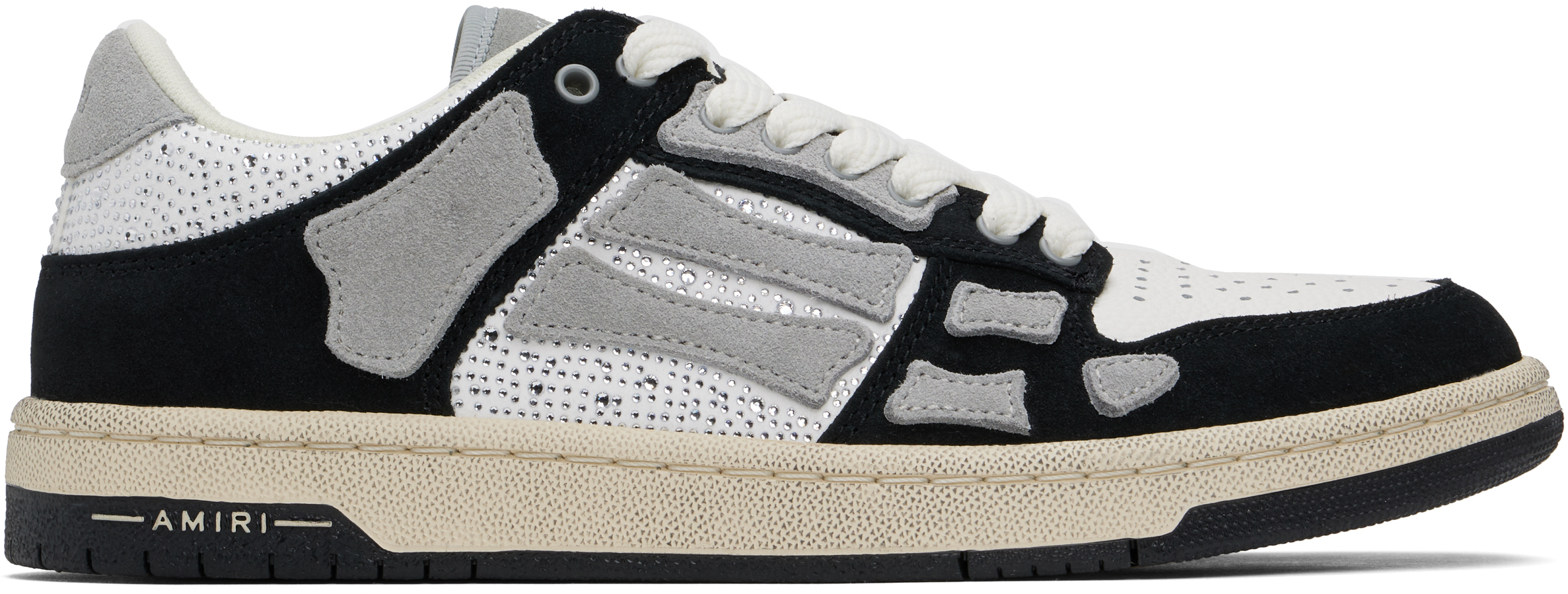 AMIRI: Black & White Crystal Skel-Top Low Sneakers | SSENSE