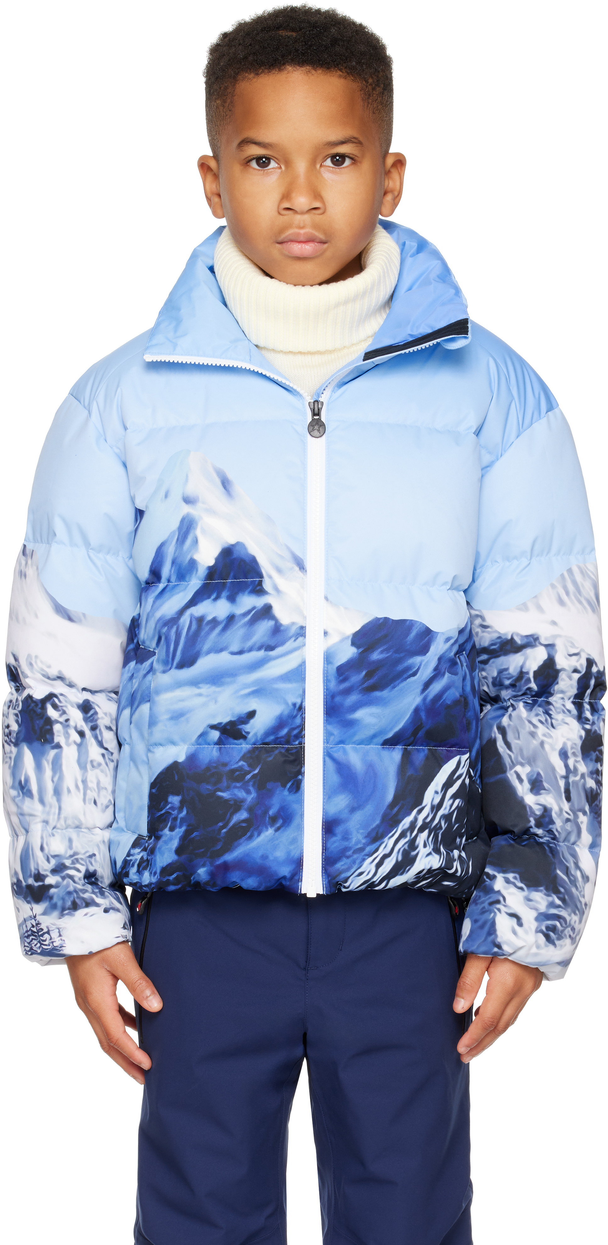 Perfect Moment Kids Blue Nuuk Down Jacket In Ski Lift Print