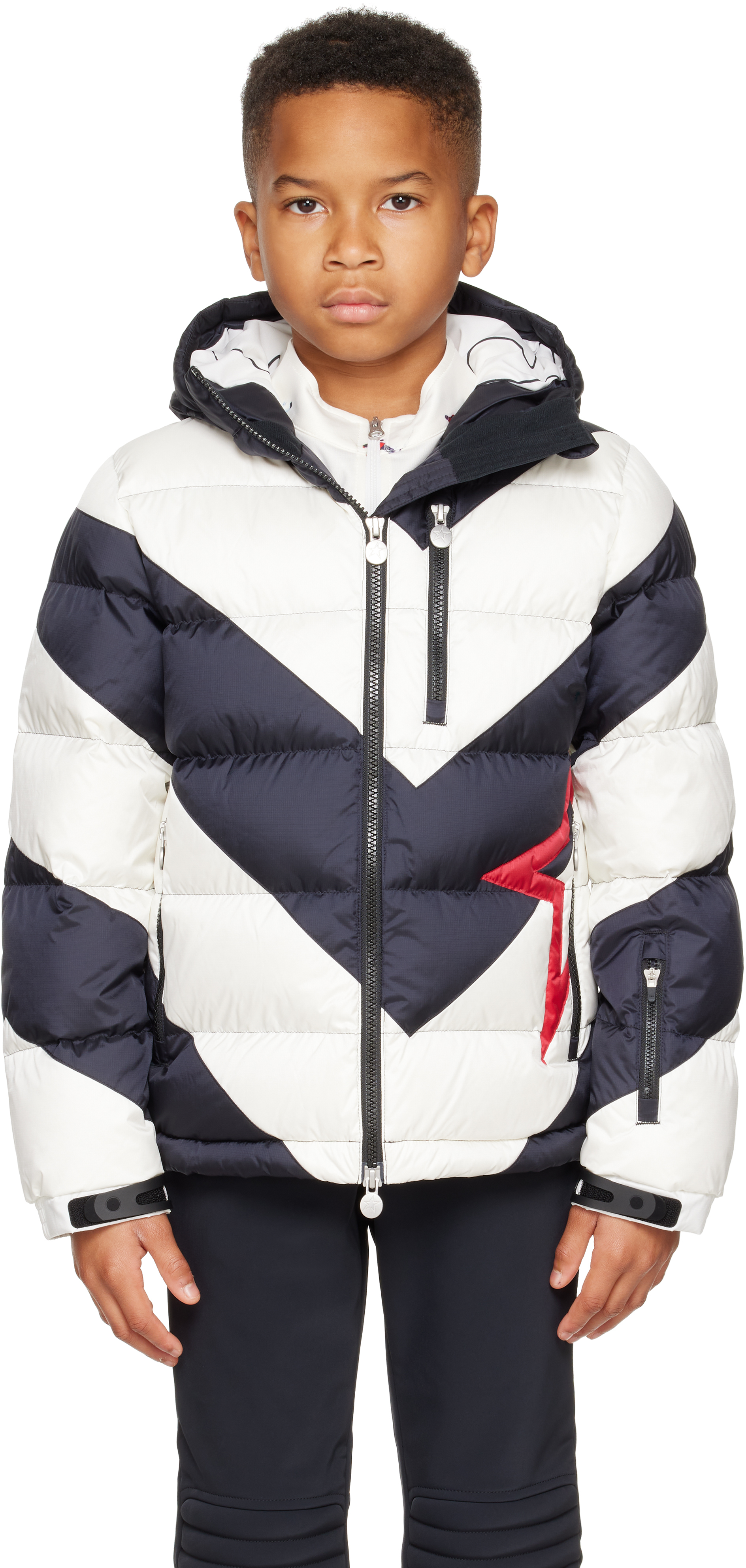 Perfect Moment Kids White & Black Super Mojo Down Jacket In Black/snow White