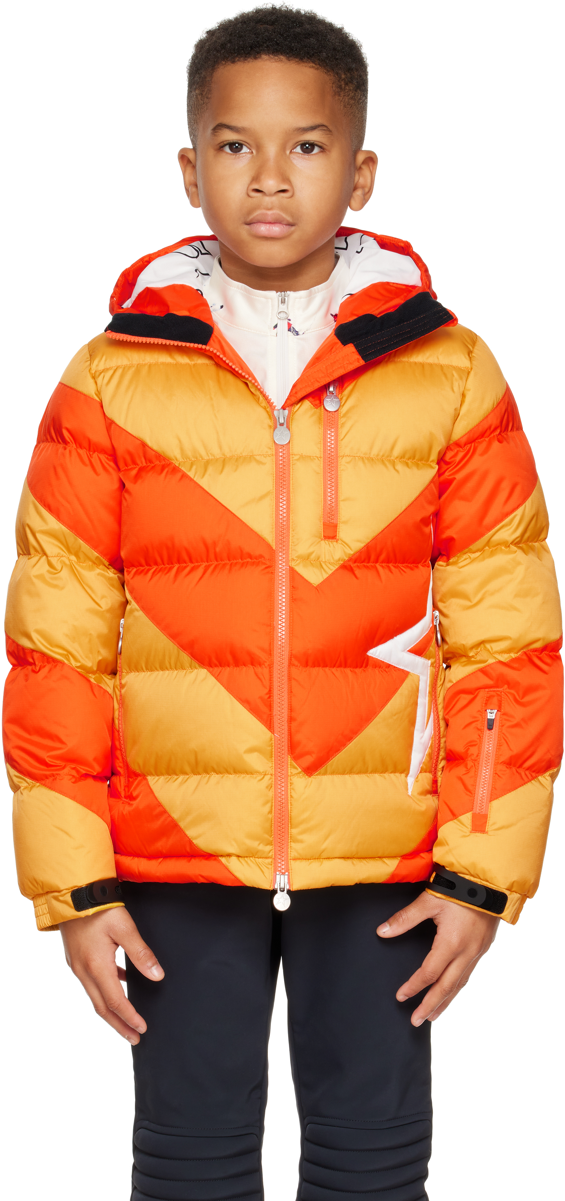 Perfect Moment Kids Orange & Yellow Super Mojo Down Jacket In Chevron Canary Yello