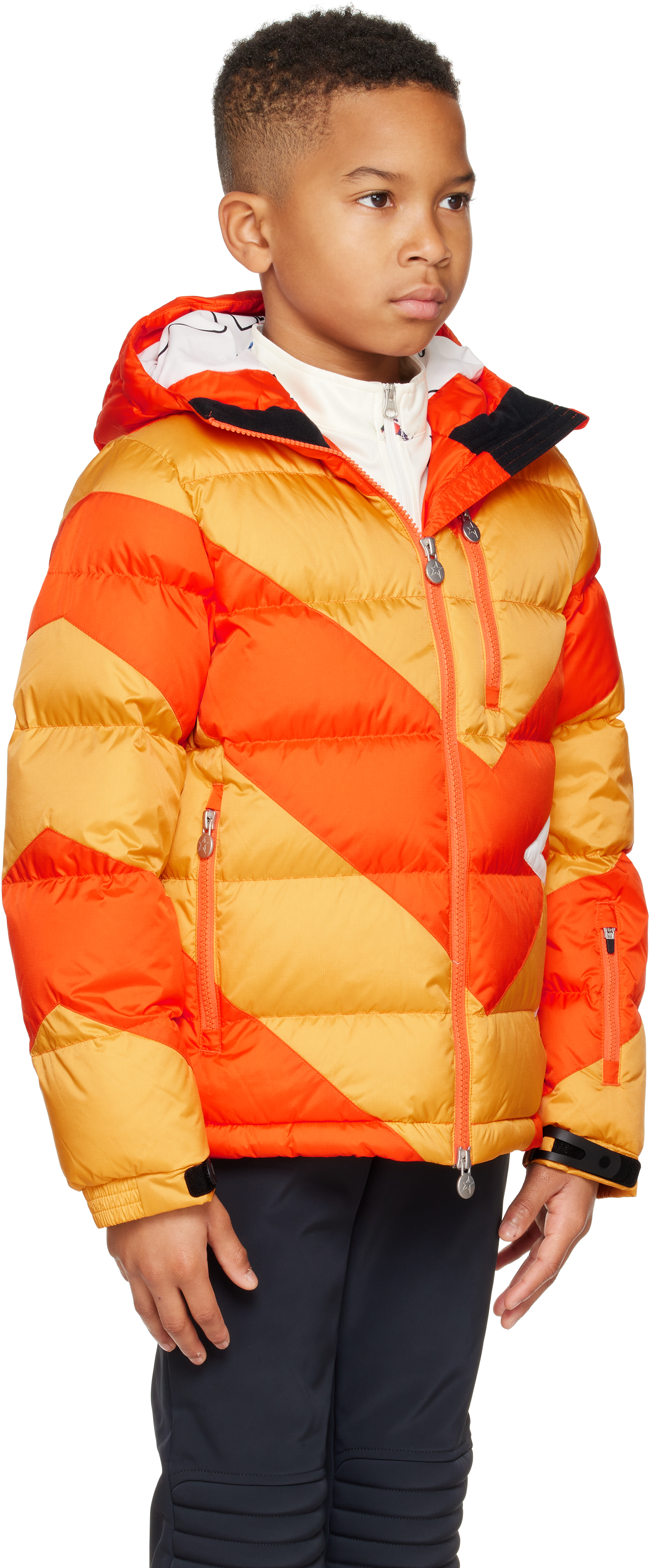 Perfect Moment Kids Orange & Yellow Super Mojo Down Jacket In Chevron Canary Yello