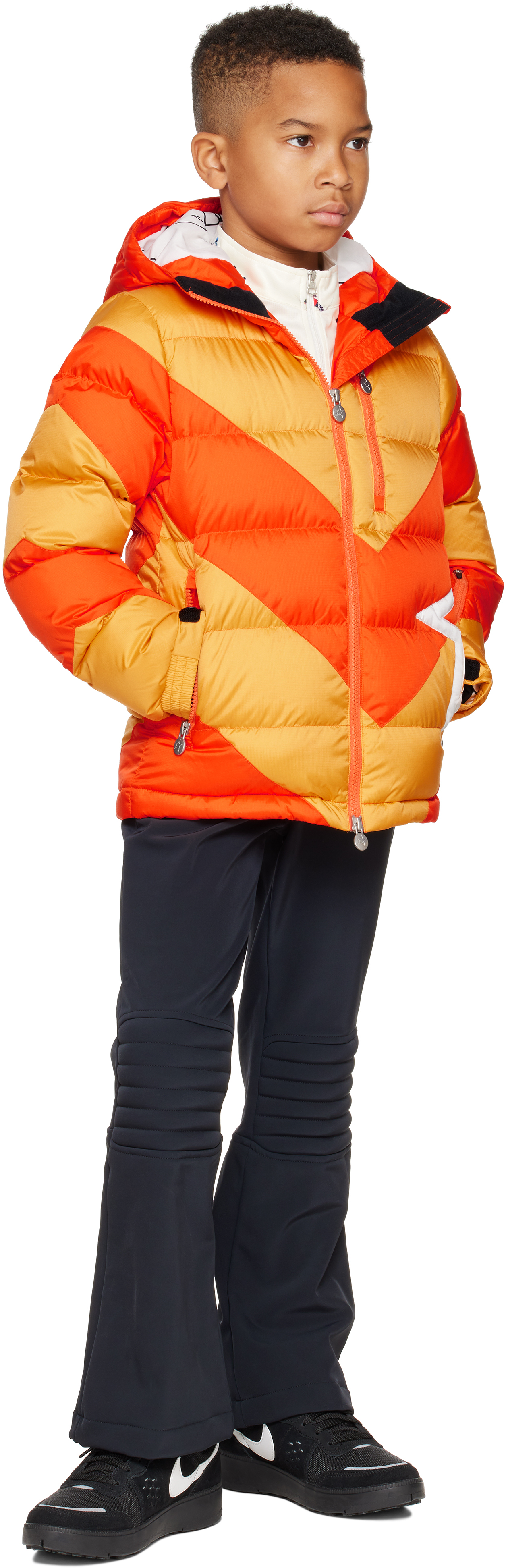 Perfect Moment Kids Orange & Yellow Super Mojo Down Jacket In Chevron Canary Yello