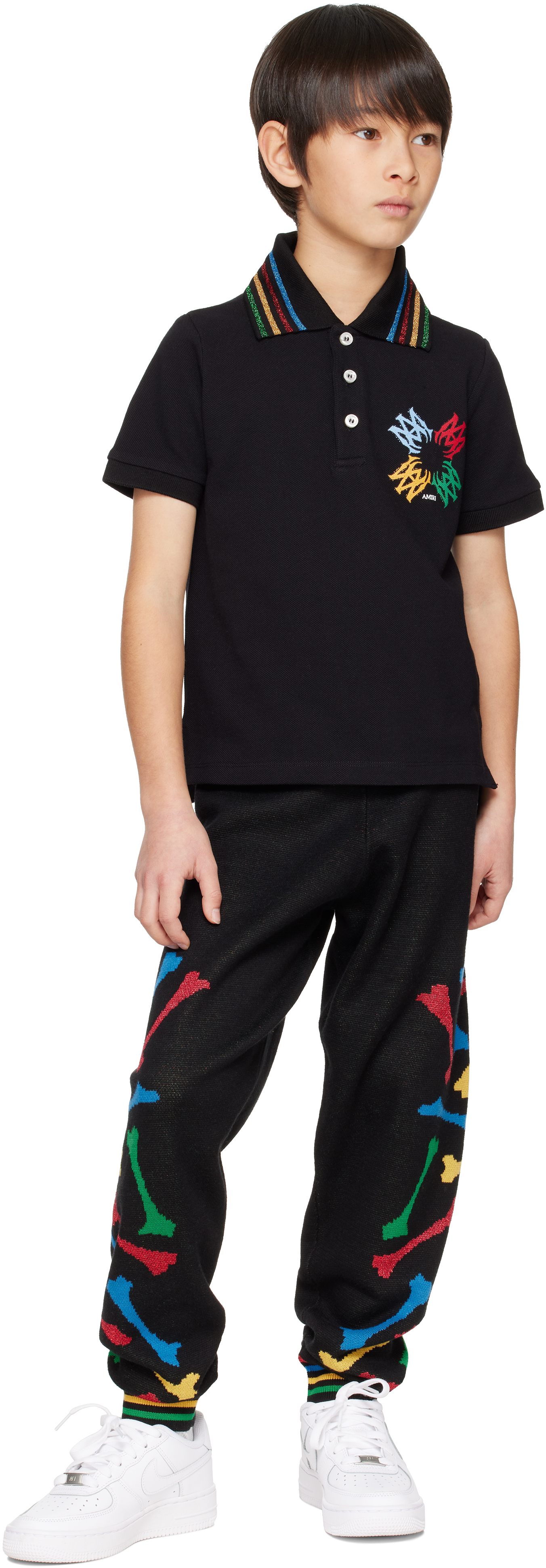 Amiri Kids Black Bones Stacked Sweatpants In Black