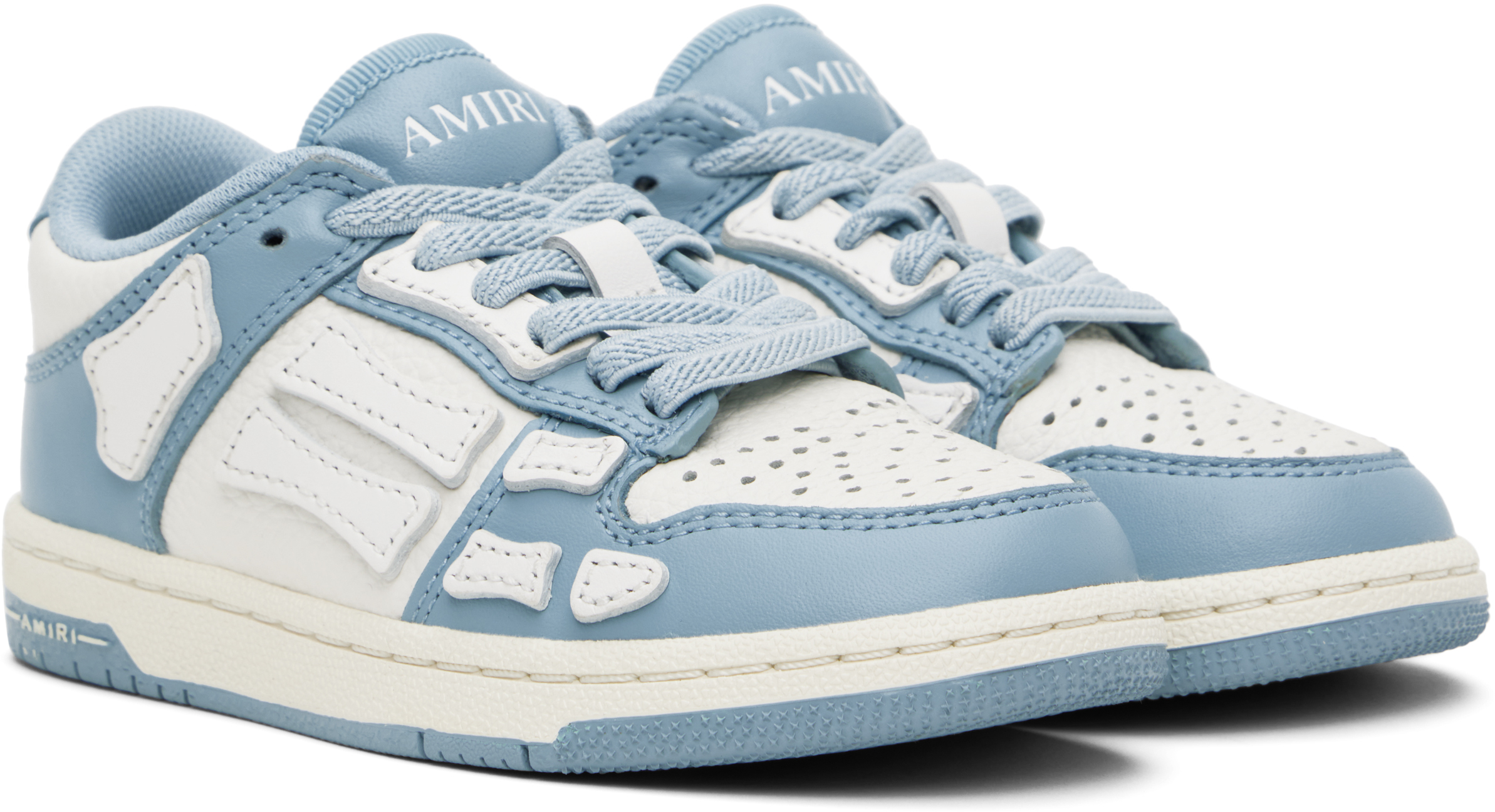 Amiri Kid's Skel-top Two-tone Leather Low-top Sneakers, Kids In Ocean Sky