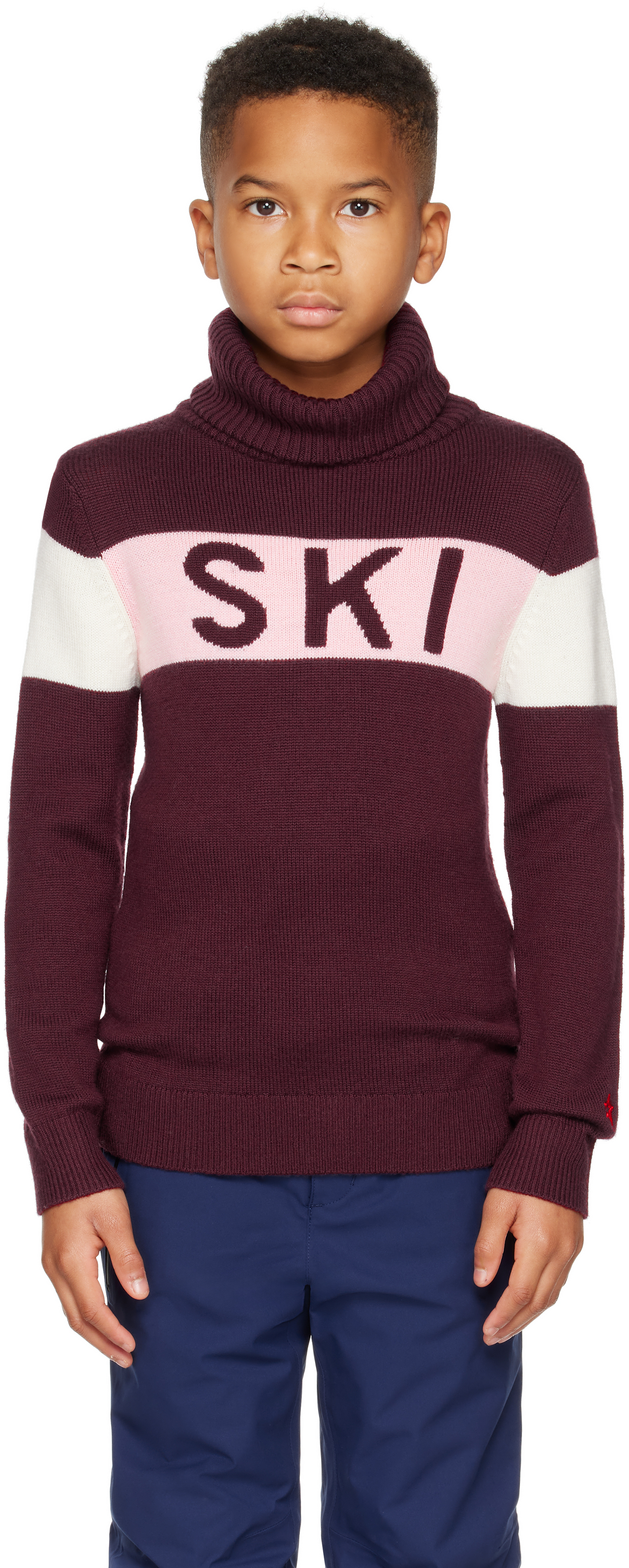 Perfect Moment Kids Burgundy 'ski' Merino Wool Turtleneck