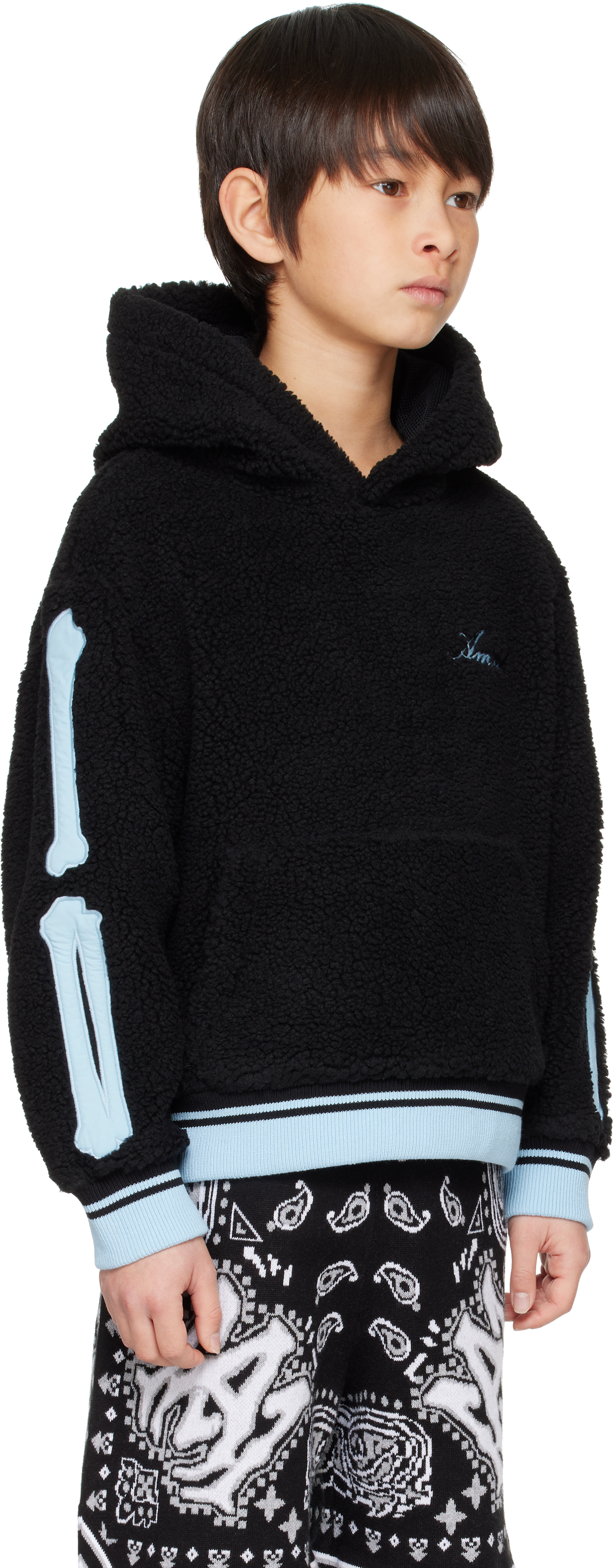 Amiri Kids Black Bones Fleece Hoodie In Black