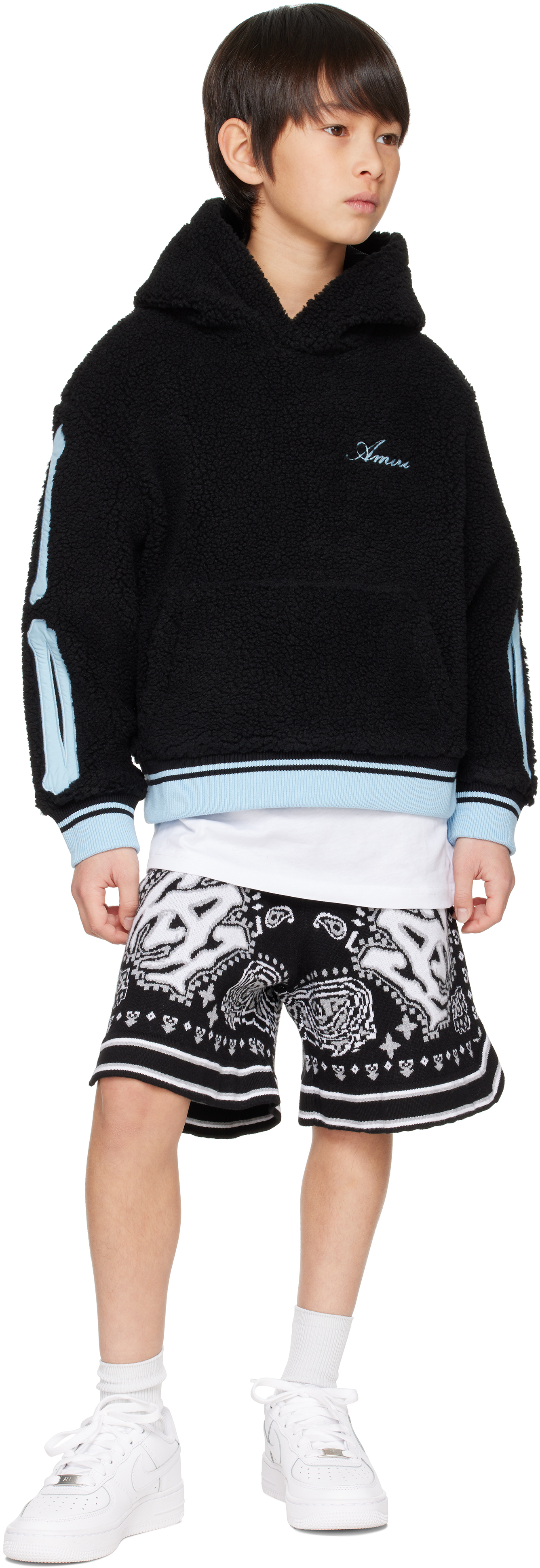 Amiri Kids Black Bones Fleece Hoodie In Black