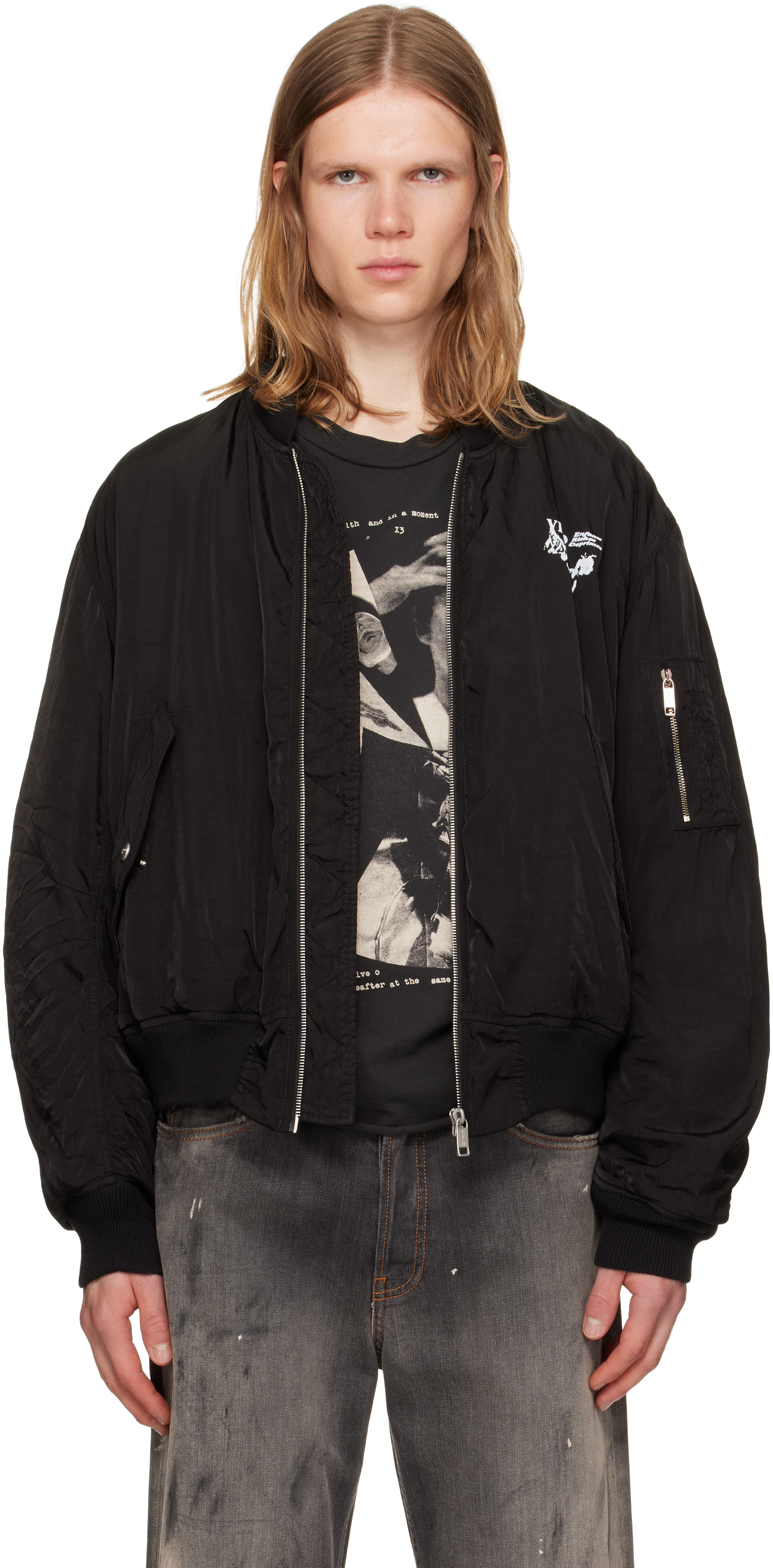 Black 'Enfants Video' Bomber Jacket