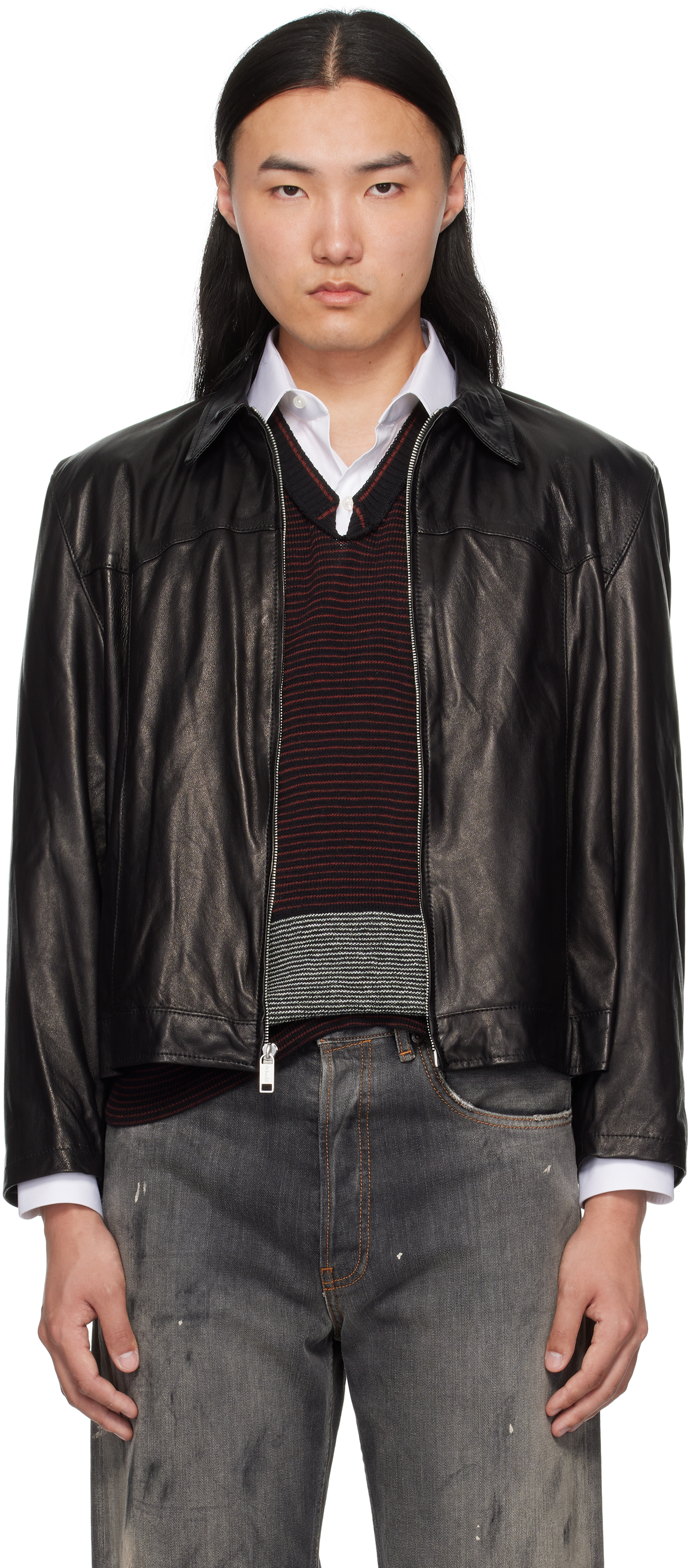 Black Western Sharp Shoulder Leather Jacket