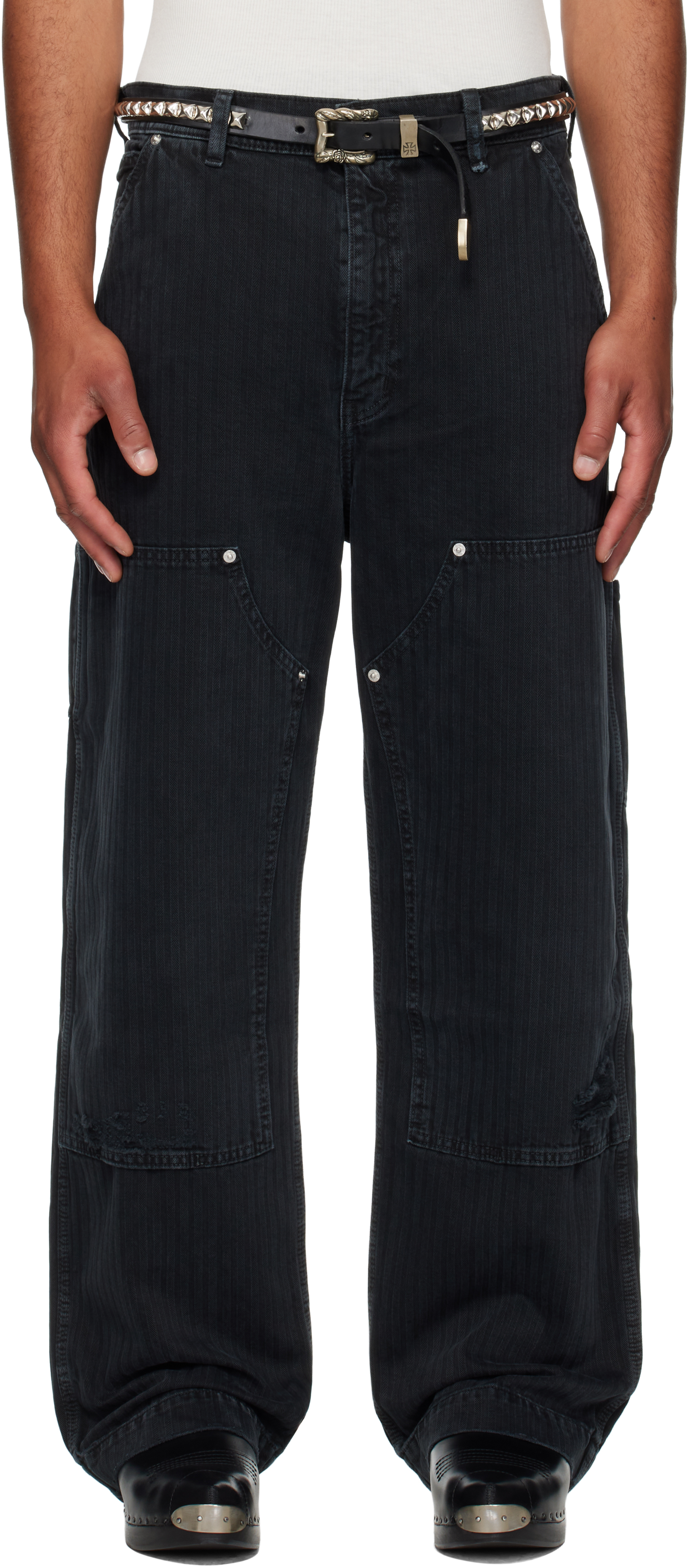 Enfants Riches Déprimés: Black Double Knee Paint Denim Trousers