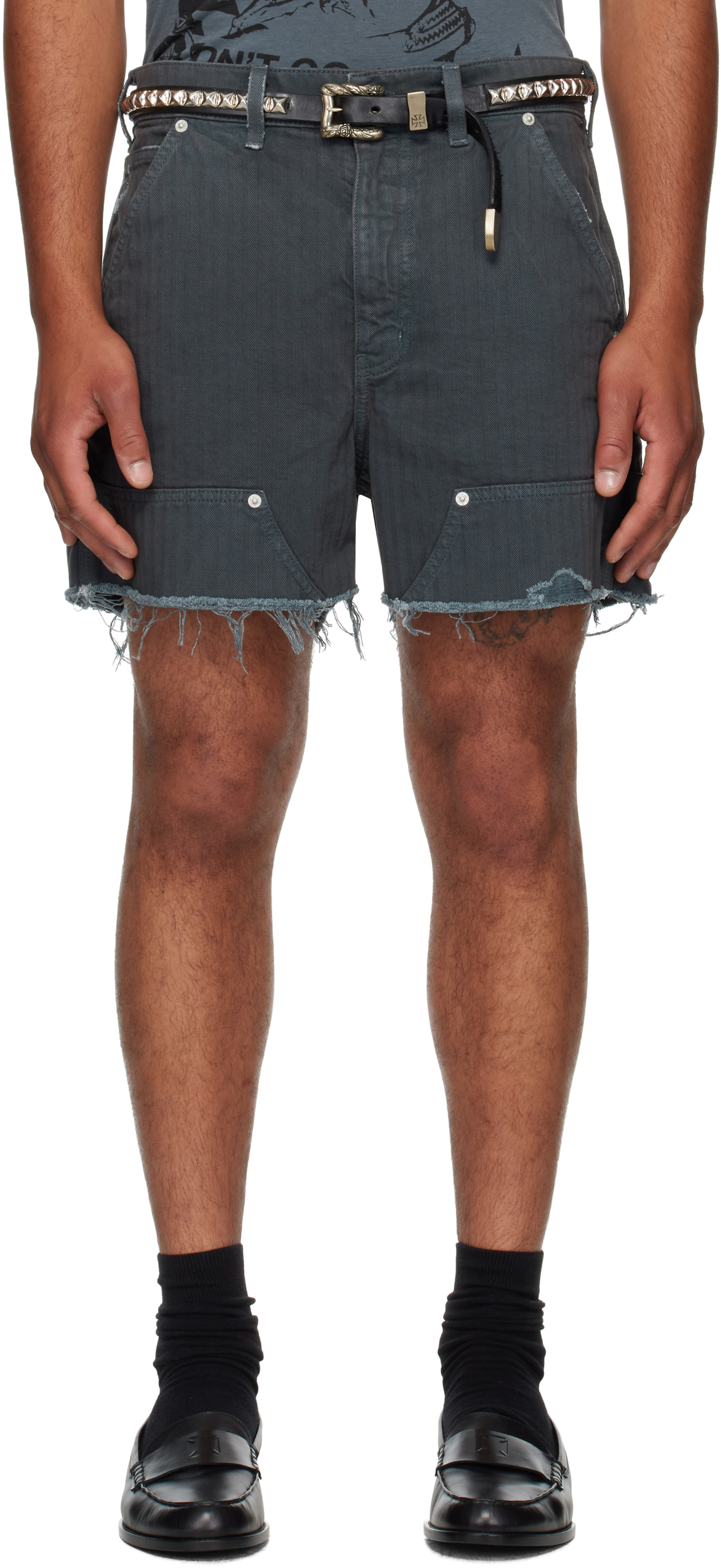 Black Double Knee Paint Shorts