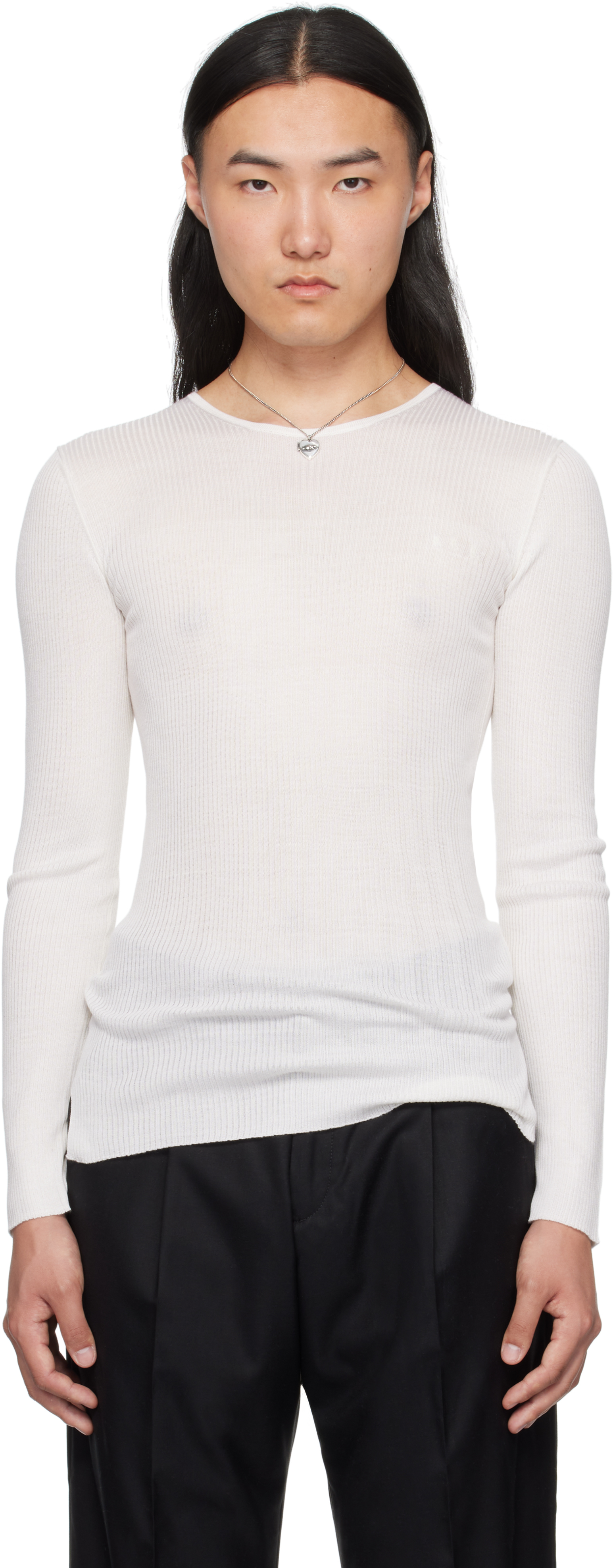White Fitted Thermal Sweater