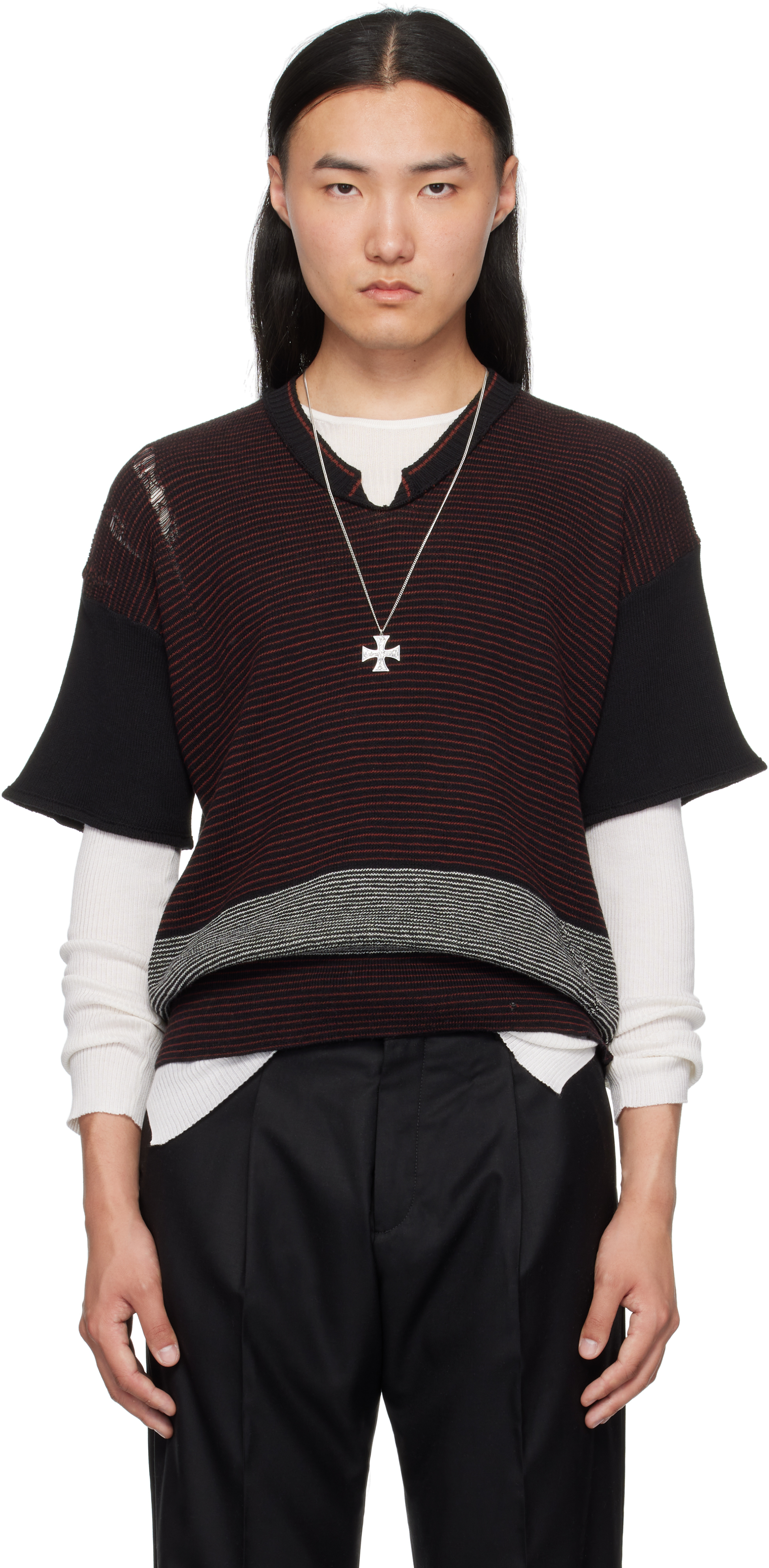 Black & Red Here Comes Alice Aged V-Neck Sweater