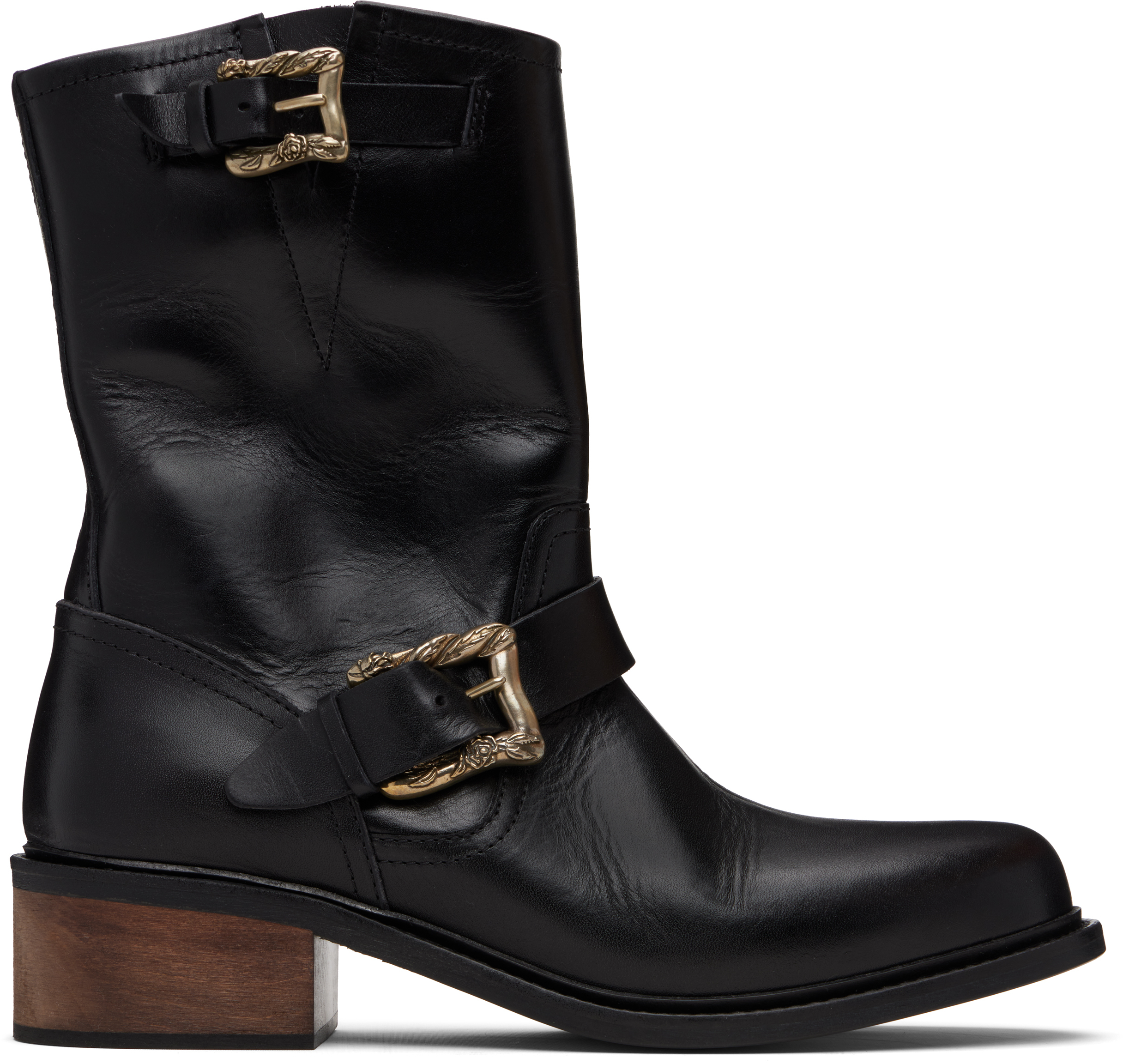 Black Calfskin Engineer Boots