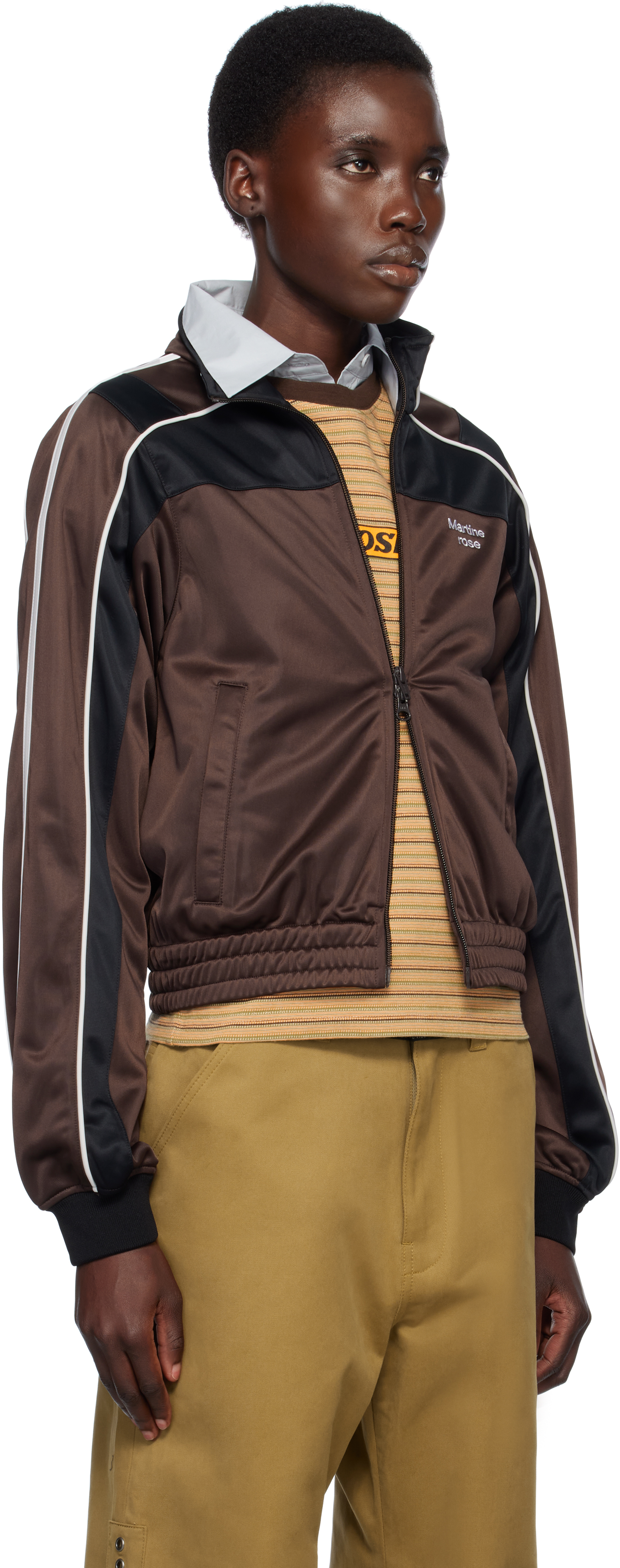 MARTINE ROSE BROWN SHRUNKEN TRACK JACKET