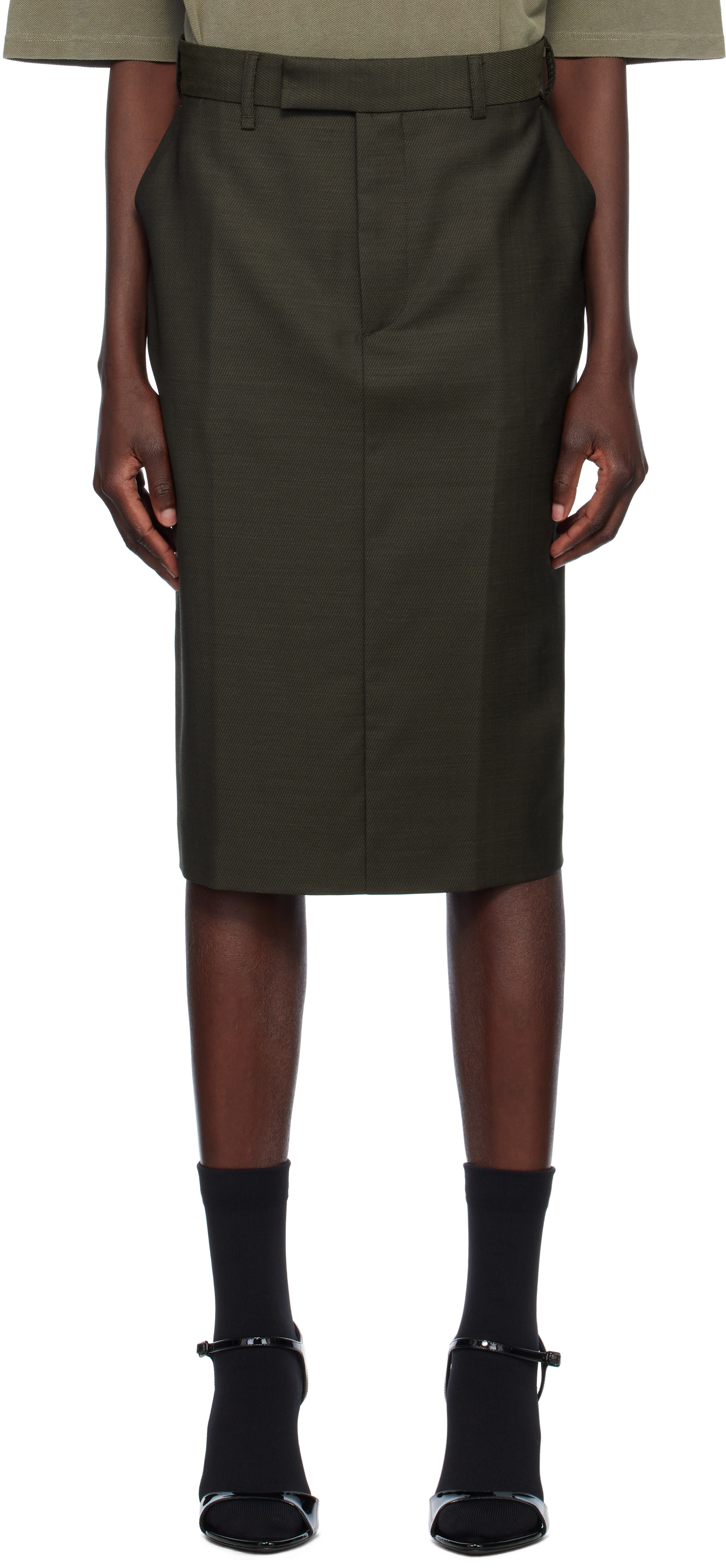 MARTINE ROSE GREEN JOCKSTRAP MIDI SKIRT