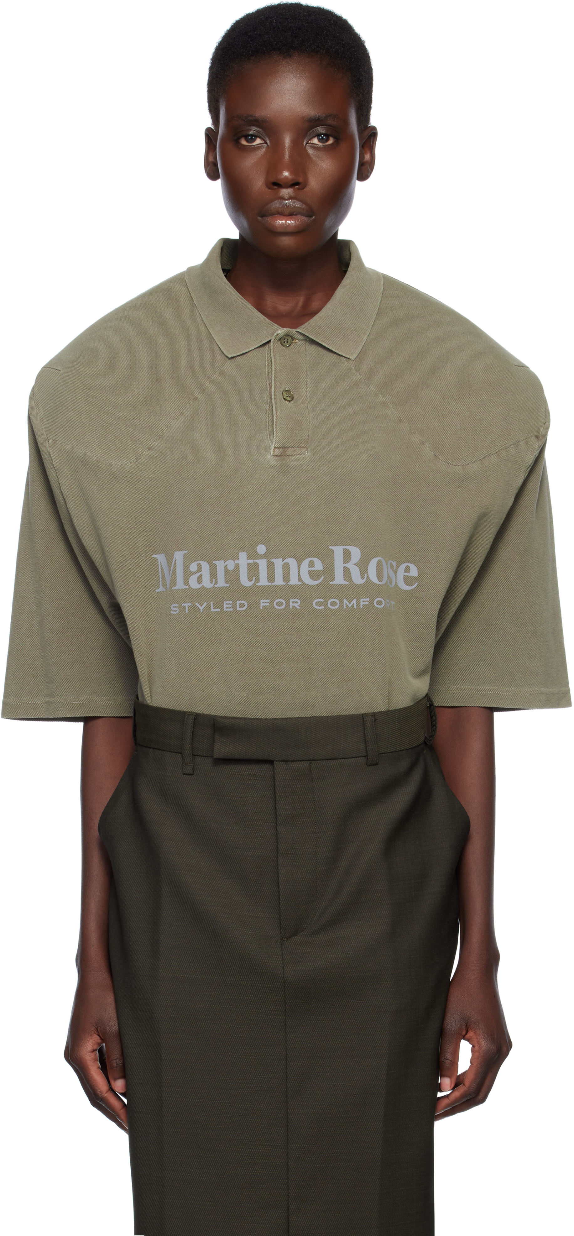 Martine Rose: カーキ ショルダーパッド ポロシャツ | SSENSE 日本
