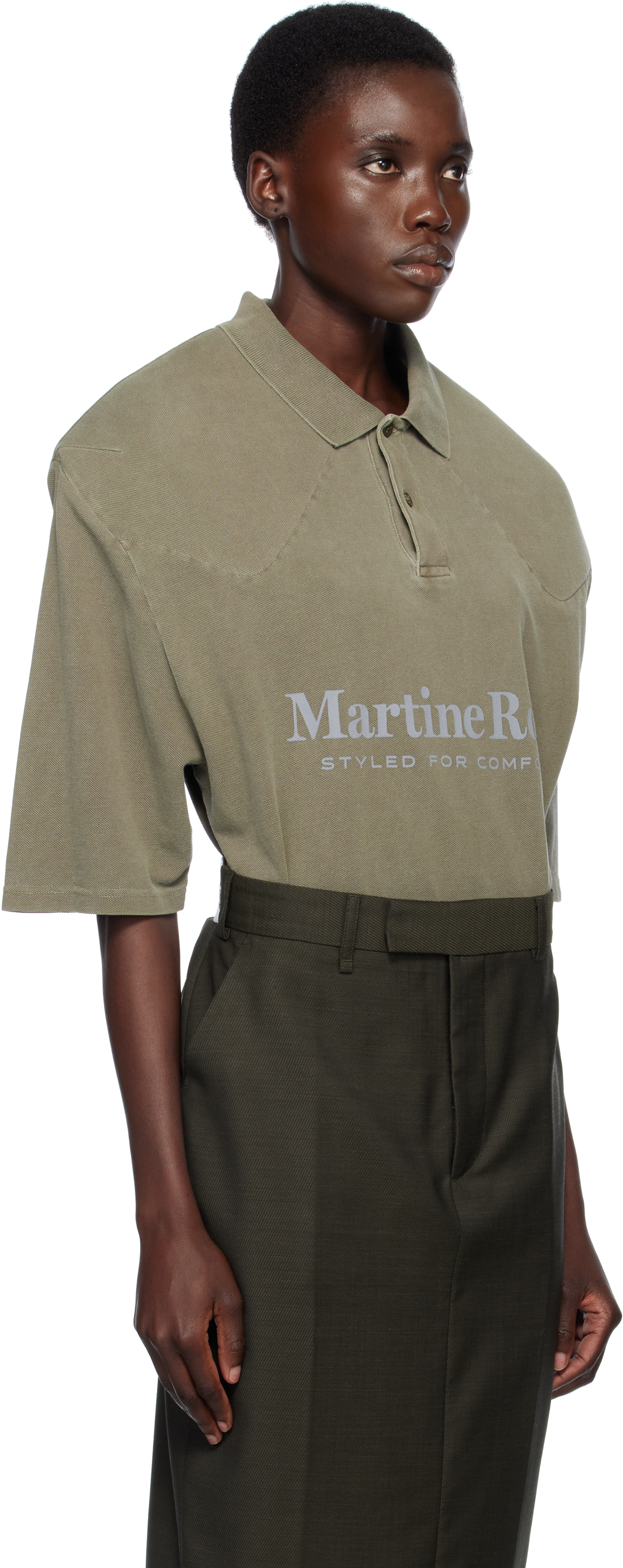 Martine Rose Khaki Padded Polo In Grn Green Khaki Marl