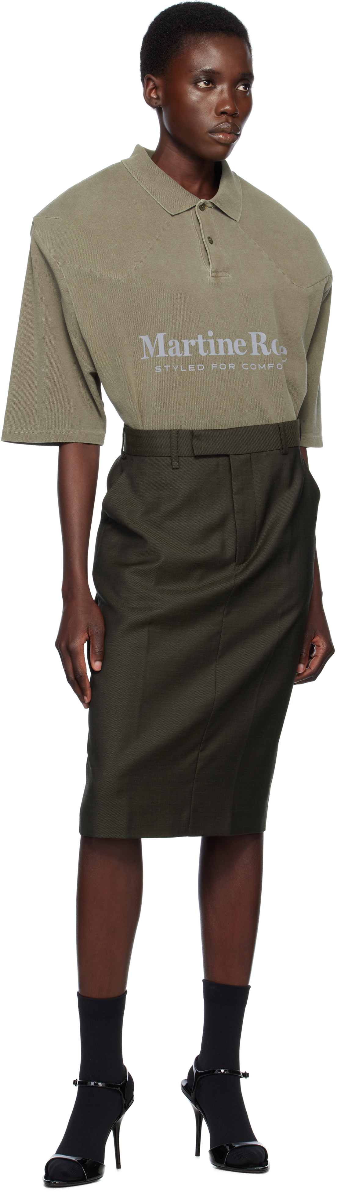 Martine Rose Khaki Padded Polo In Grn Green Khaki Marl