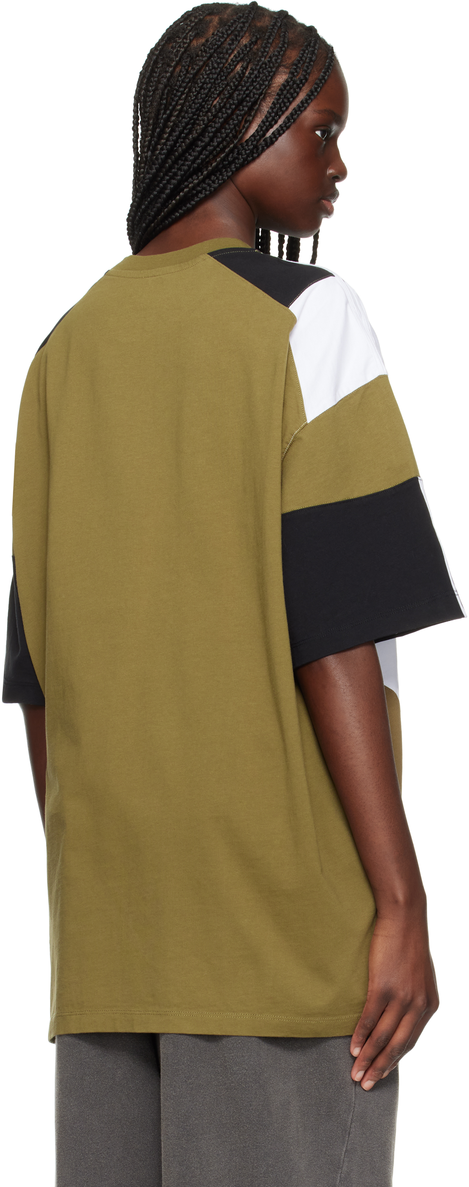 MARTINE ROSE GREEN & WHITE OVERSIZED PANELLED T-SHIRT 