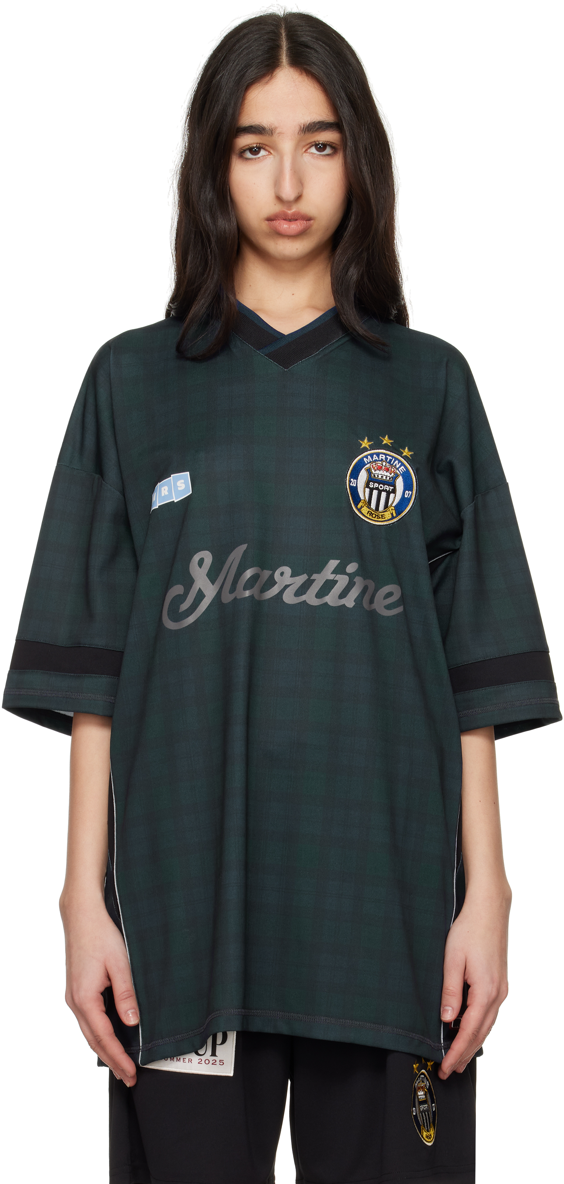 Martine Rose: Green & Navy Football T-shirt | SSENSE