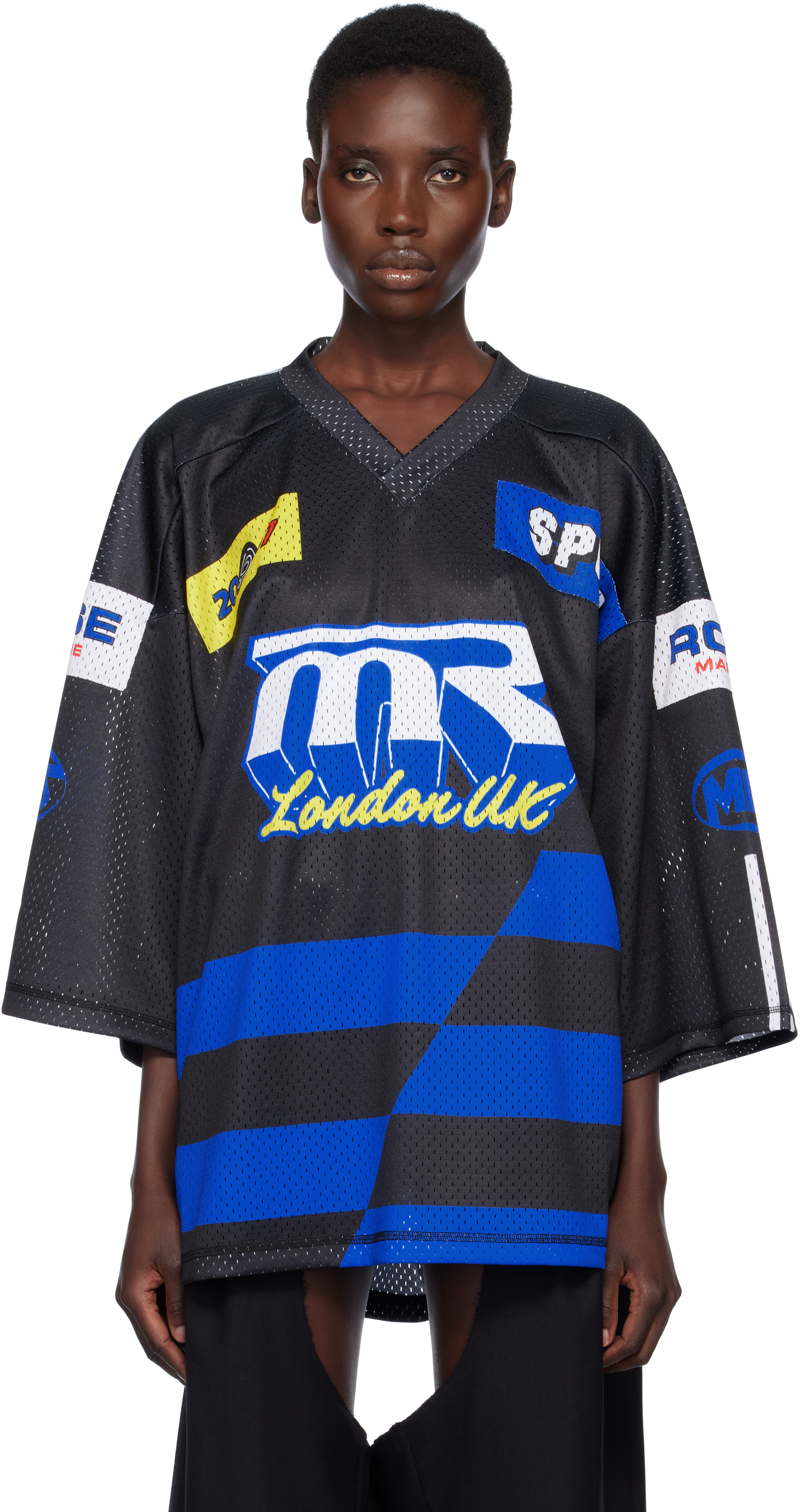 Martine Rose: ブラック Football オーバーサイズ Tシャツ Martine Rose: ブラック Football オーバーサイズ Tシャツ