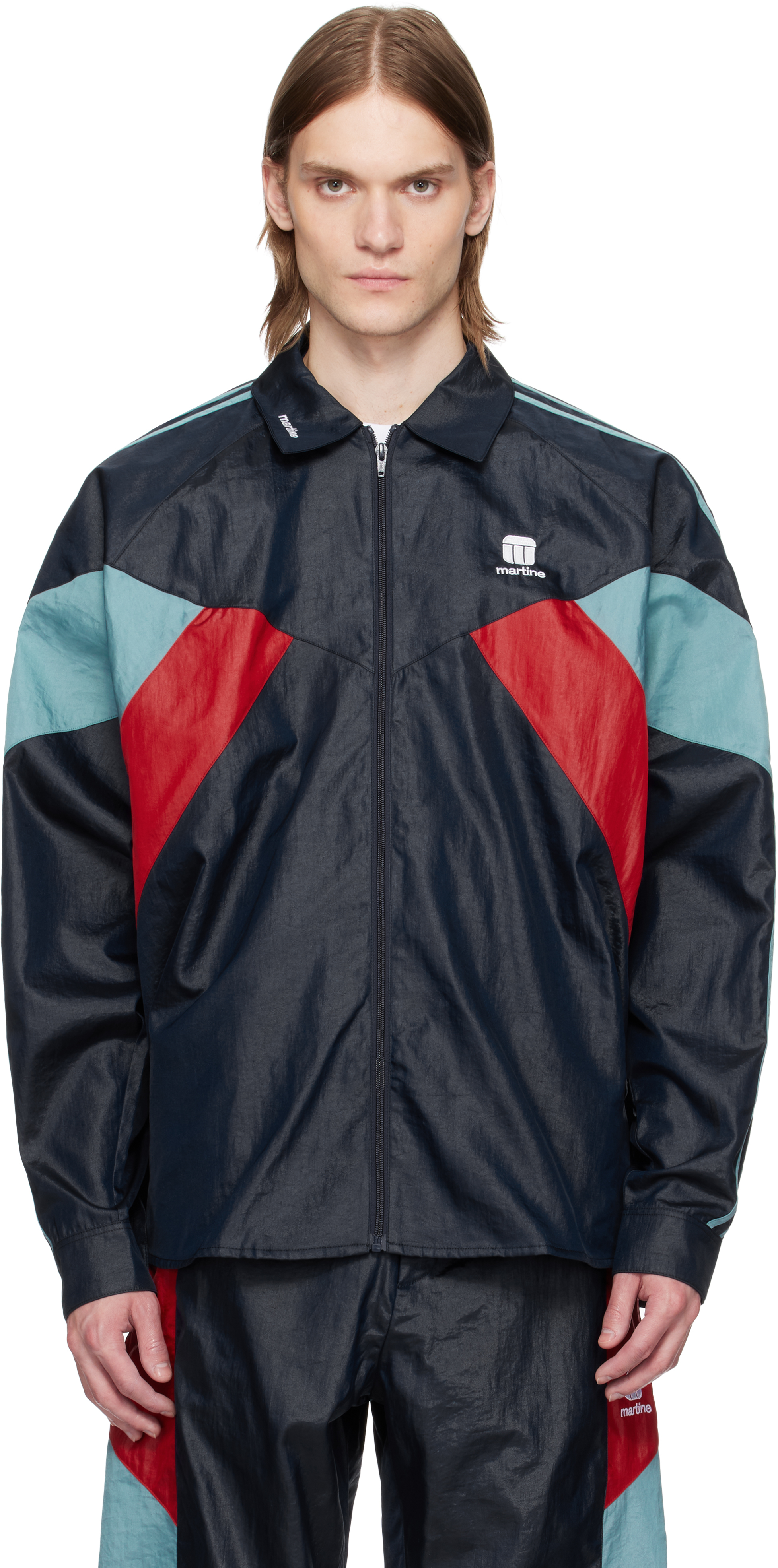 口コミ・レビューで人気商品を探そう Martine Rose: Navy Shirt Track Jacket | SSENSE ジャケット・アウター